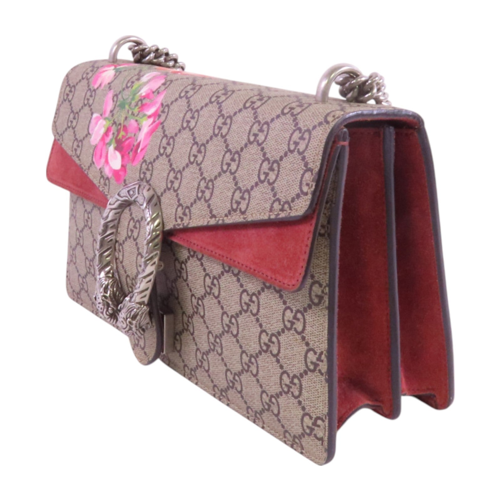 GUCCI 塗層帆布Dionysus GG銀扣鏈帶肩背袋