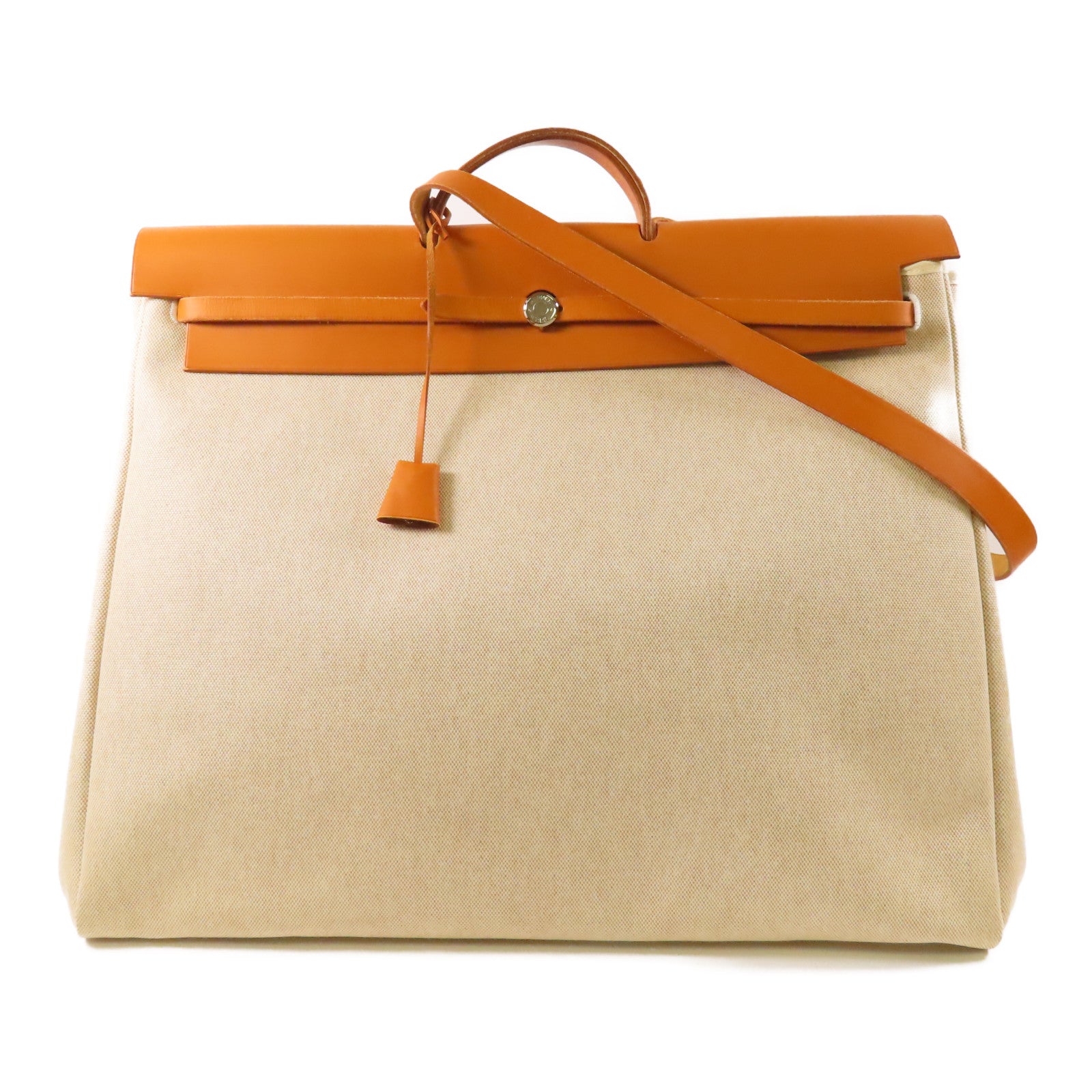 HERMES Toile H Herbag TGM銀扣手挽肩背兩用袋Beige