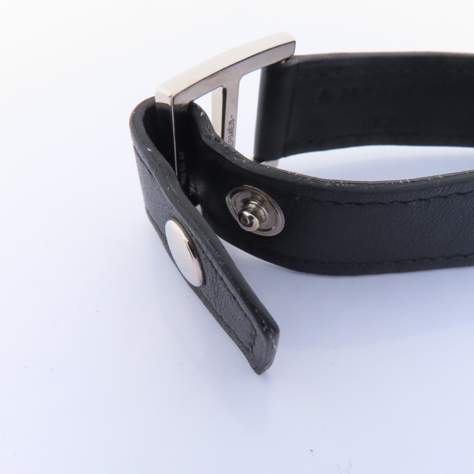 HERMES Swift皮革Bracelet銀扣手鐲黑色