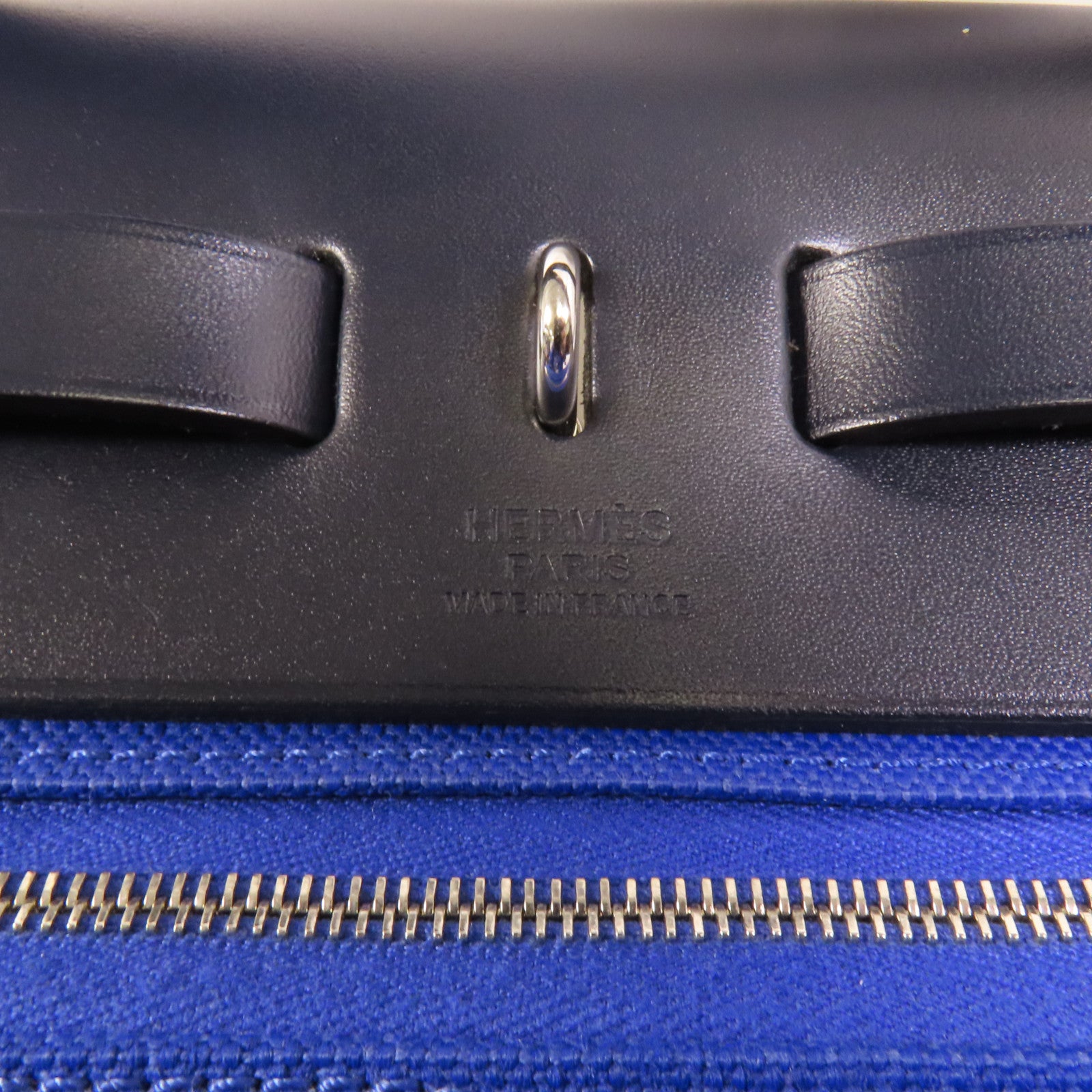 HERMES 帆布Herbag PM銀扣手挽肩背兩用袋Blue Electrique