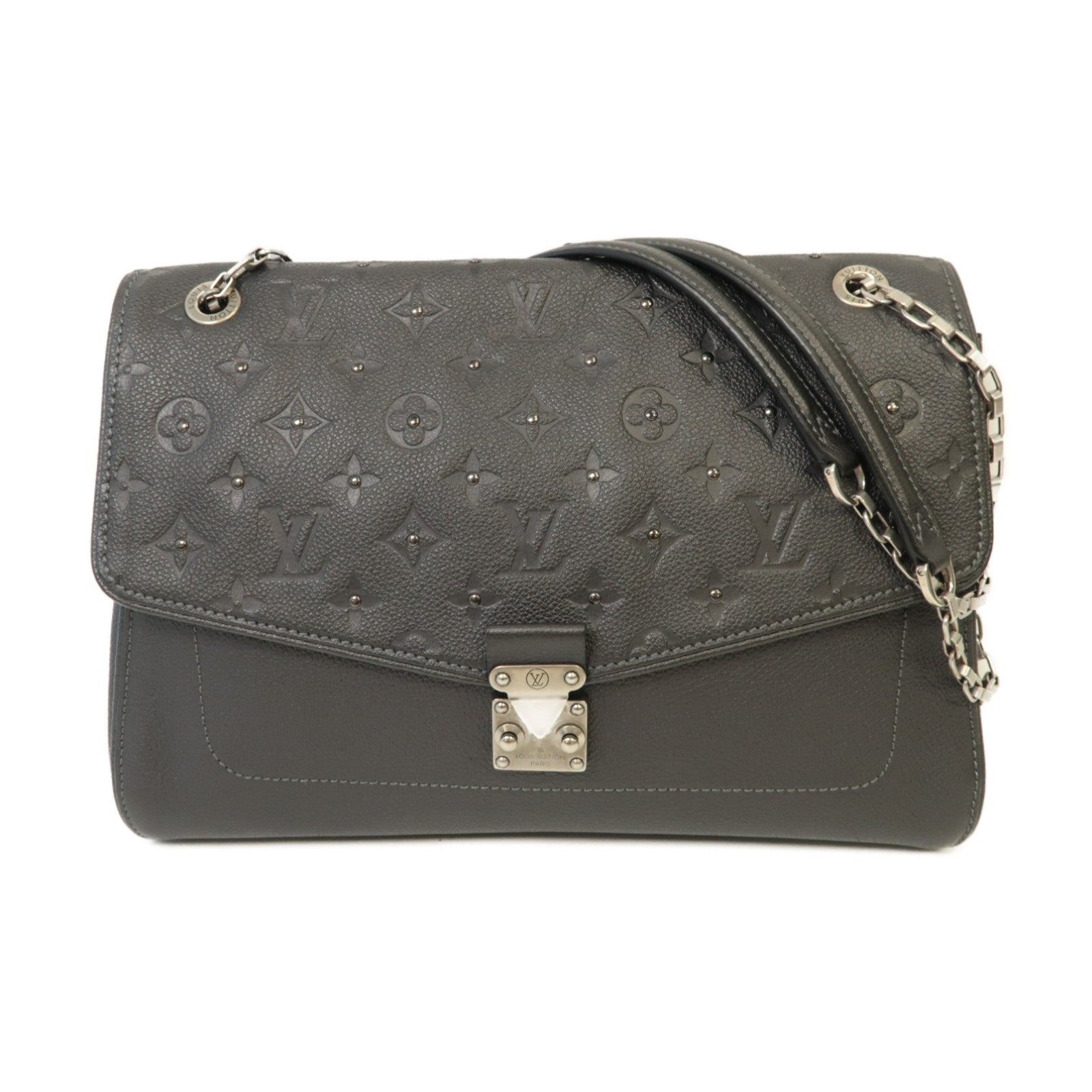 LOUIS VUITTON Monogram Empreinte Saint-Germain MM銀扣鏈帶肩背袋黒色