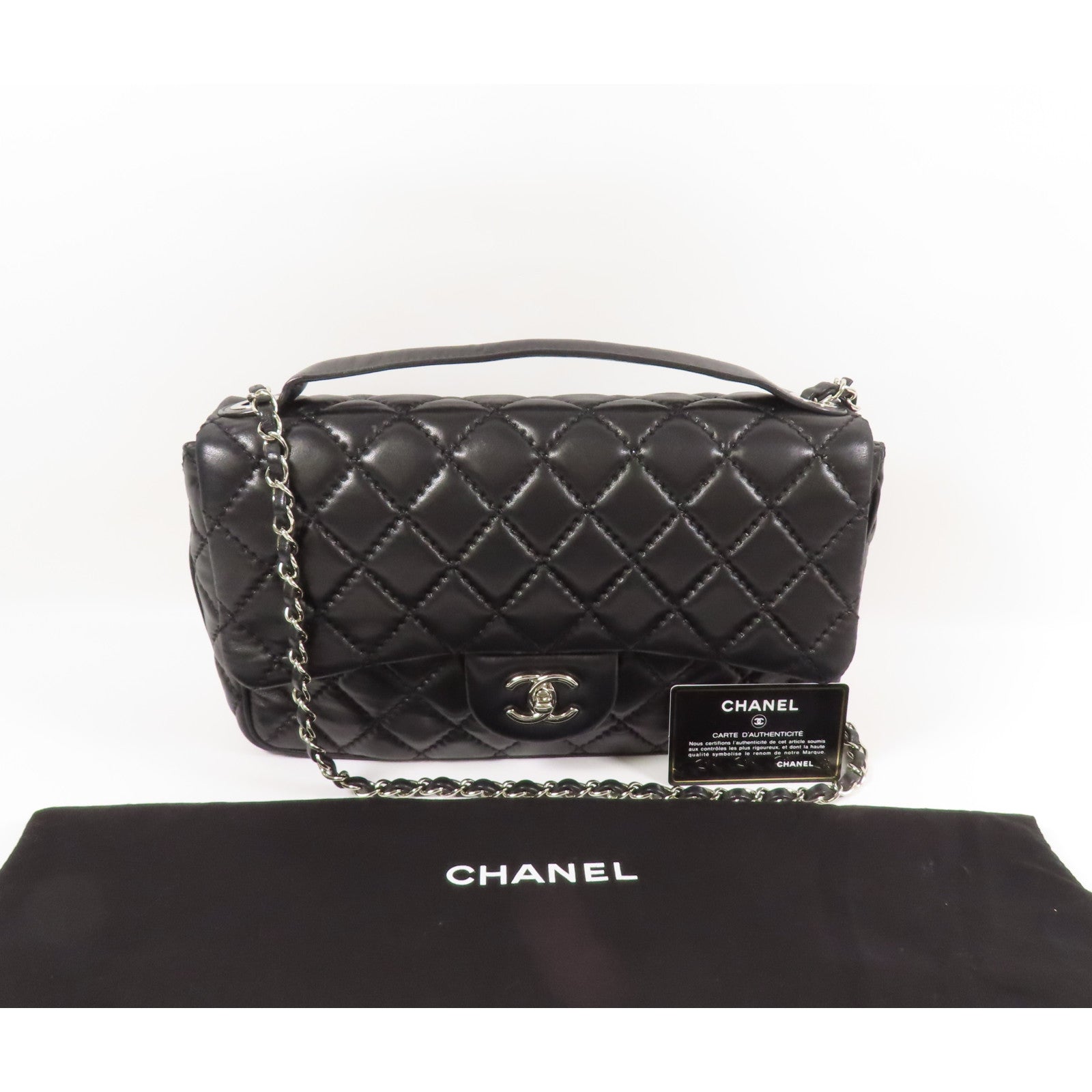 CHANEL 牛皮皮革2 Way Shoulder Bag銀扣手挽肩背兩用袋