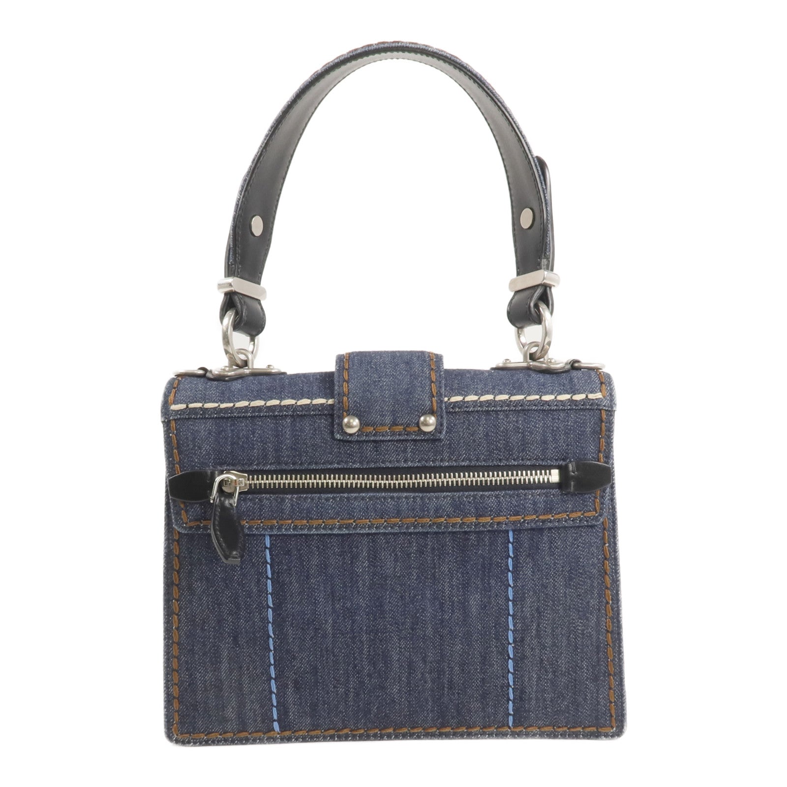 PRADA 牛仔布 2 Way Shoulder銀扣手挽肩背兩用袋