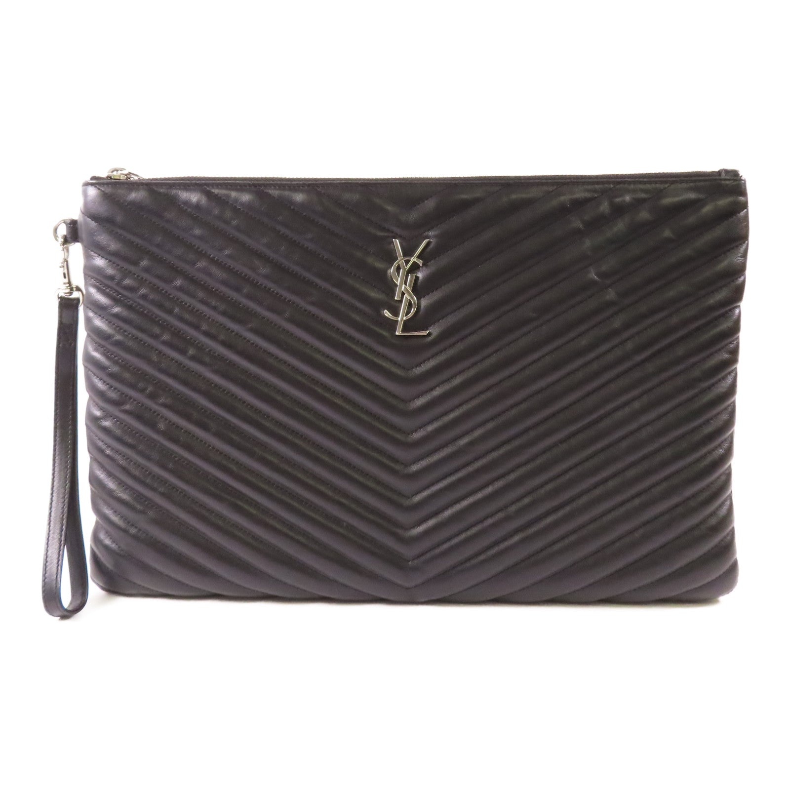 SAINT LAURENT 牛皮皮革Clutch銀扣手拿包