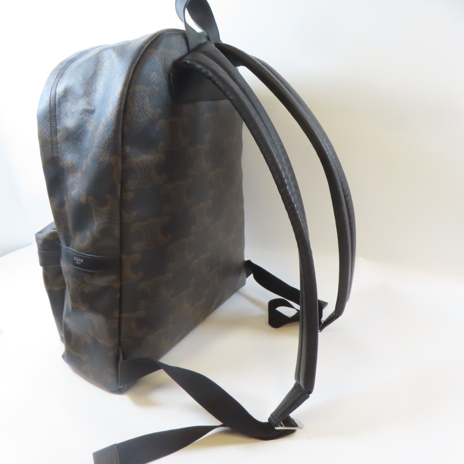 CELINE 塗層帆布Triomphe Backpack銀扣背包啡色