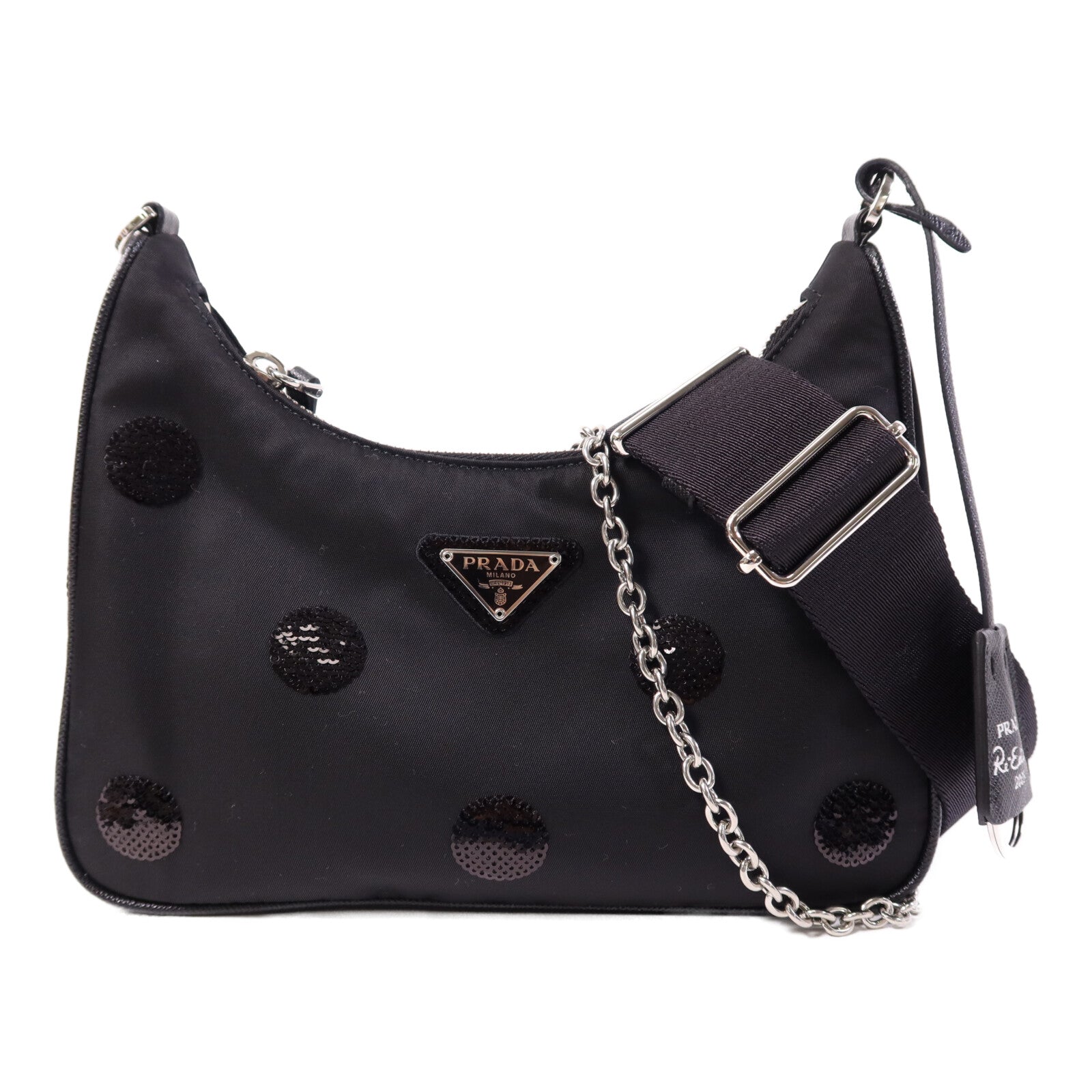PRADA 【激減優惠】尼龍/珠片Sequin Polka Dot Bag銀扣鏈帶肩背袋
