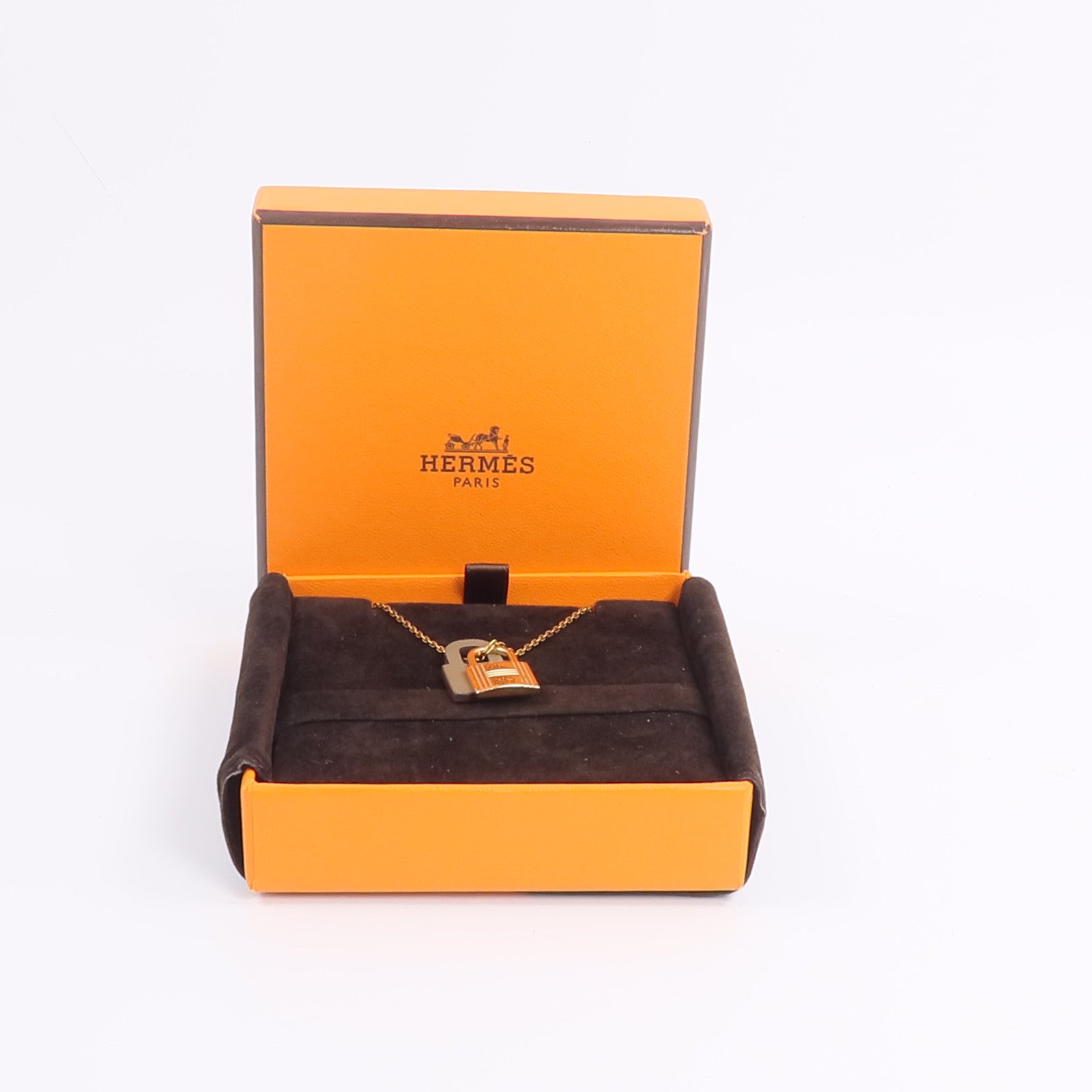 HERMES Swift皮革/金屬O'Kelly Necklace項鍊Etoupe