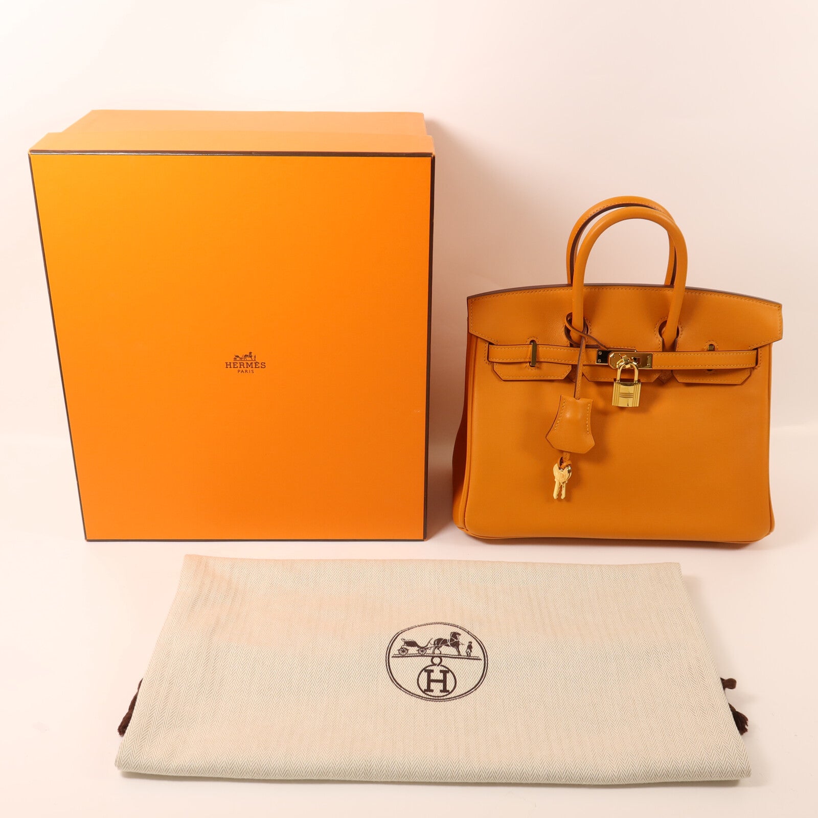 HERMES Swift皮革Birkin 25金扣手挽袋Apricot