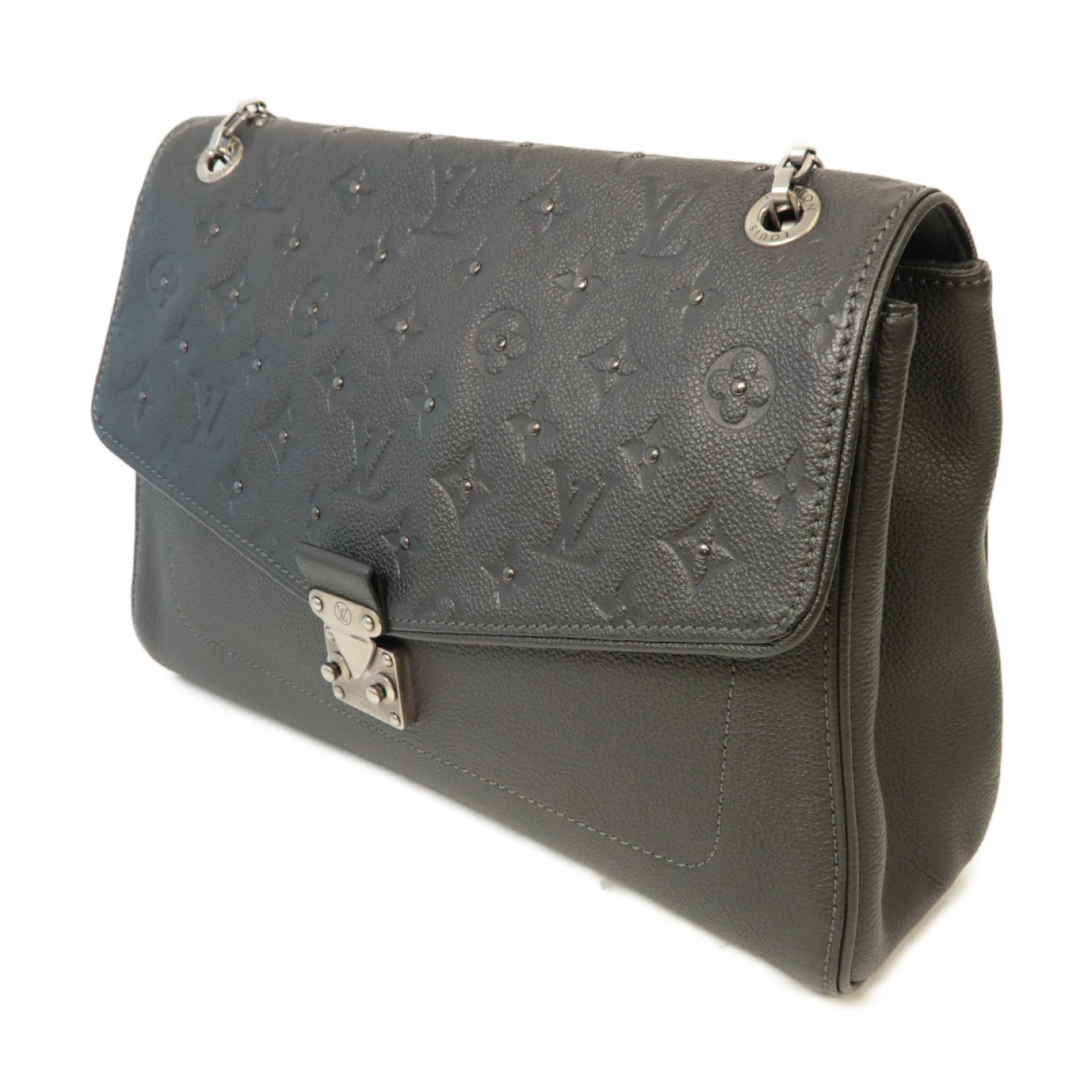 LOUIS VUITTON Monogram Empreinte Saint-Germain MM銀扣鏈帶肩背袋黒色