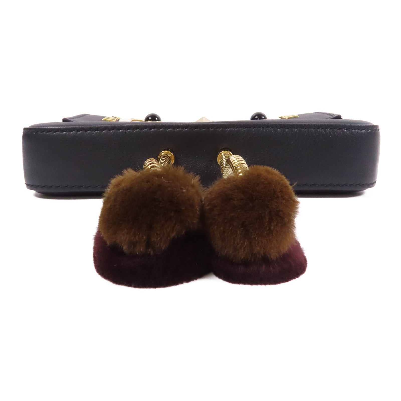 FENDI 牛皮皮革/Fur Micro Baguette Bag with Fluffy Feet金扣鏈帶肩背袋黑色