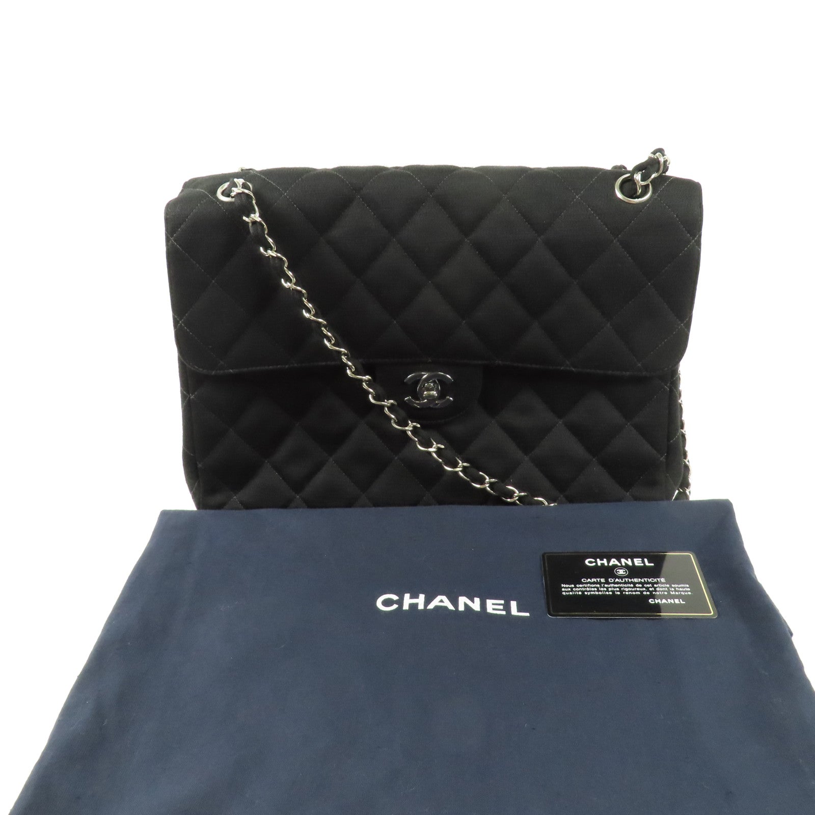 CHANEL 帆布Chain Shoulder銀扣鏈帶肩背袋
