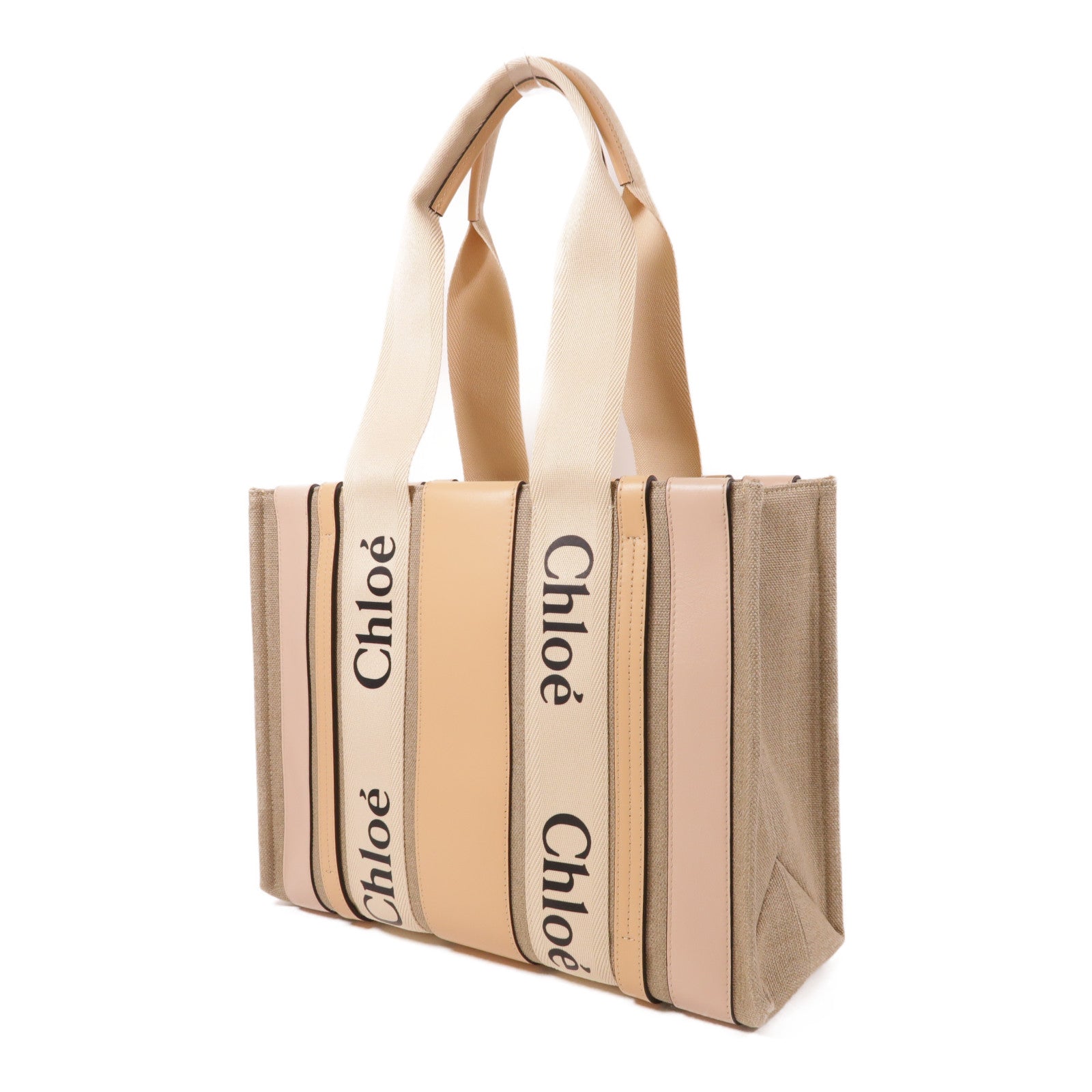 Chloe 帆布/皮革Woody Tote Bag肩背袋