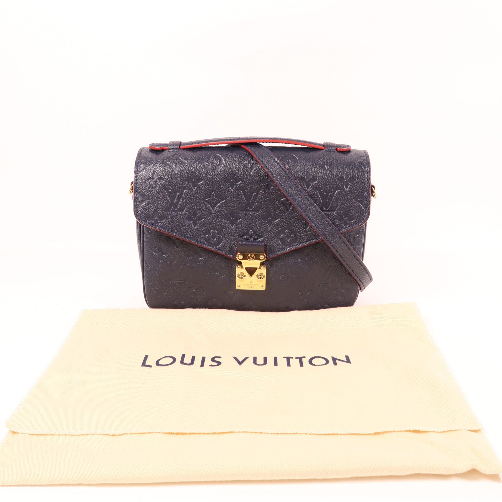 LOUIS VUITTON Monogram Empreinte Pochette Metis金扣手挽肩背兩用袋深藍色