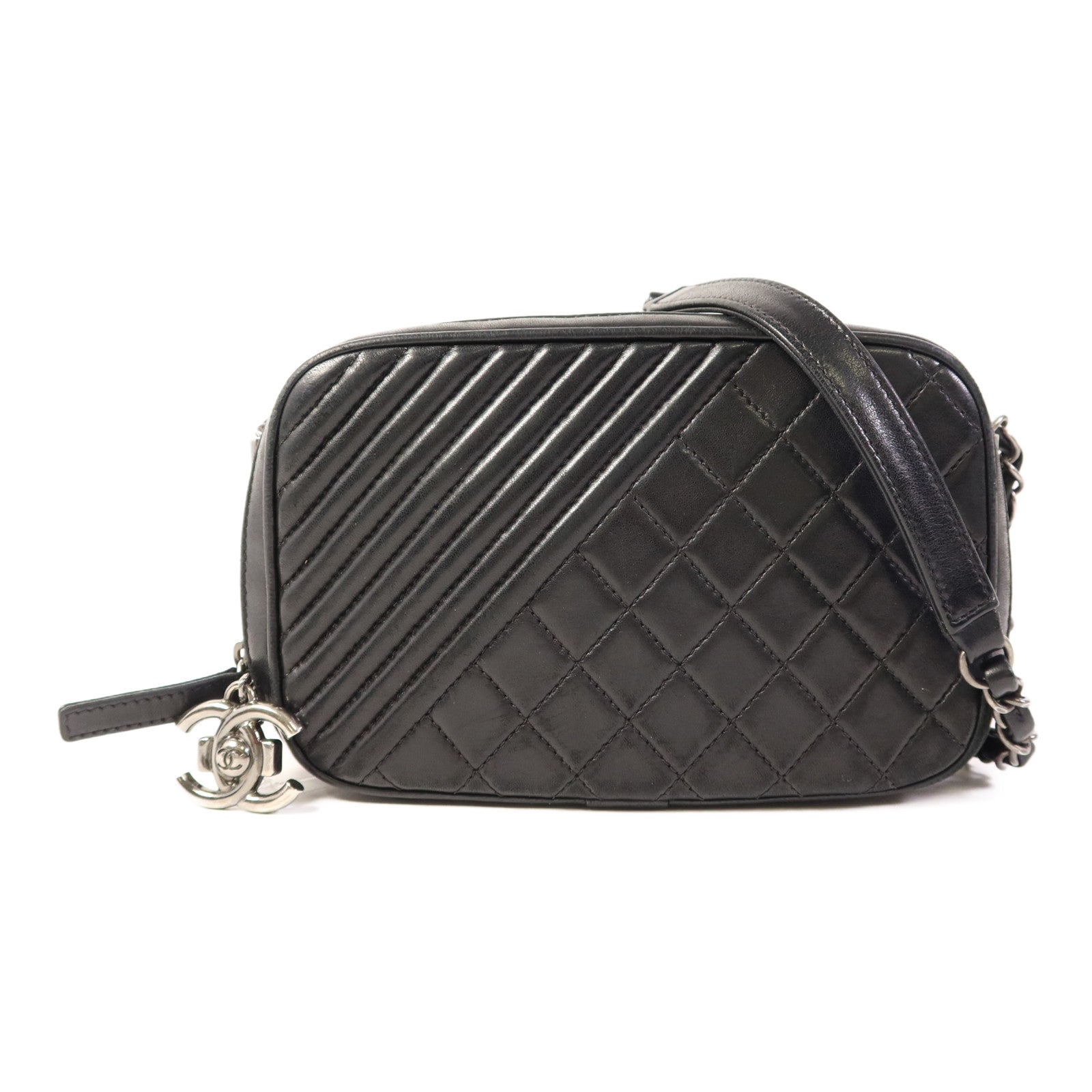 CHANEL 牛皮皮革Chain Shoulder Bag銀扣鏈帶肩背袋