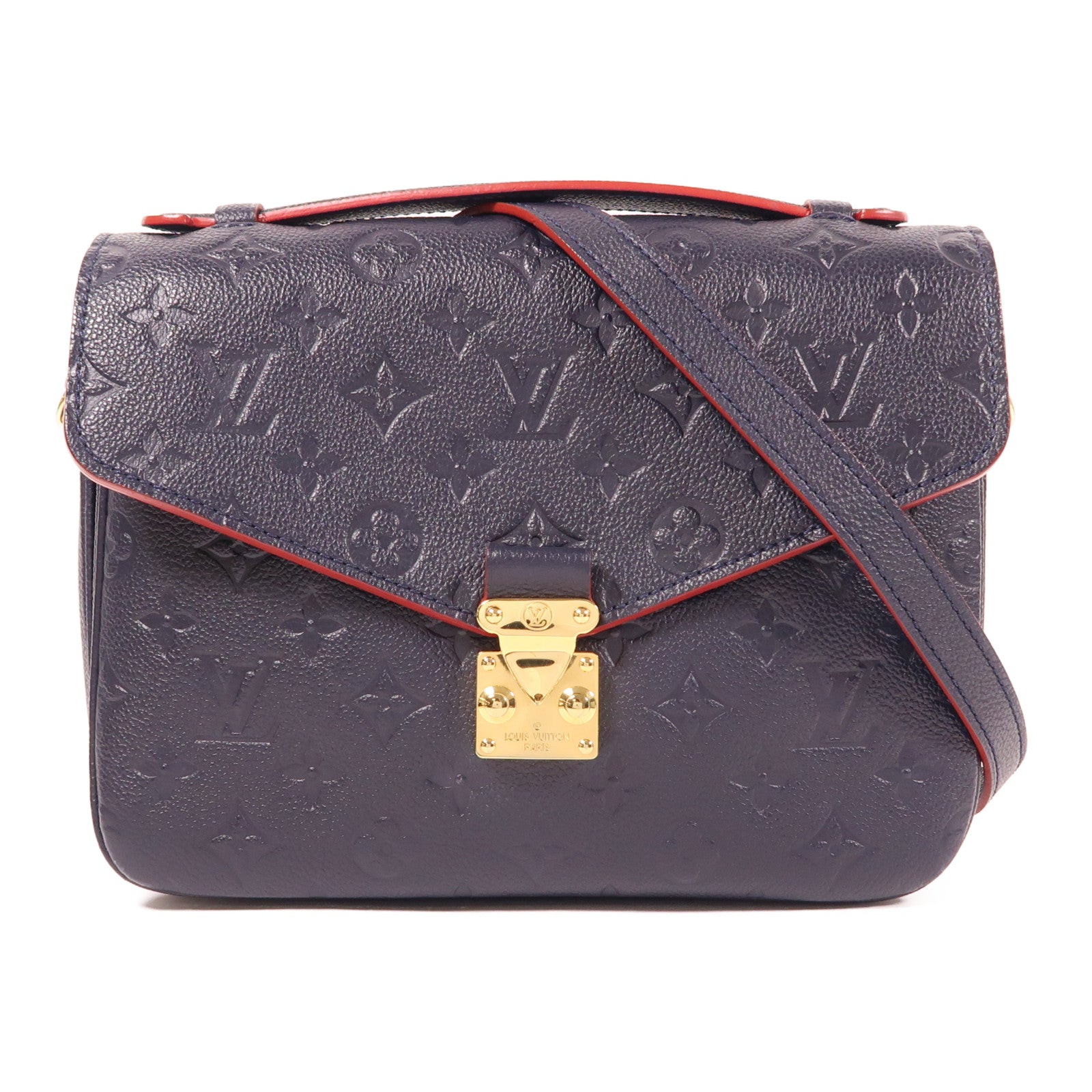 LOUIS VUITTON Monogram Empreinte Pochette Metis金扣手挽肩背兩用袋深藍色