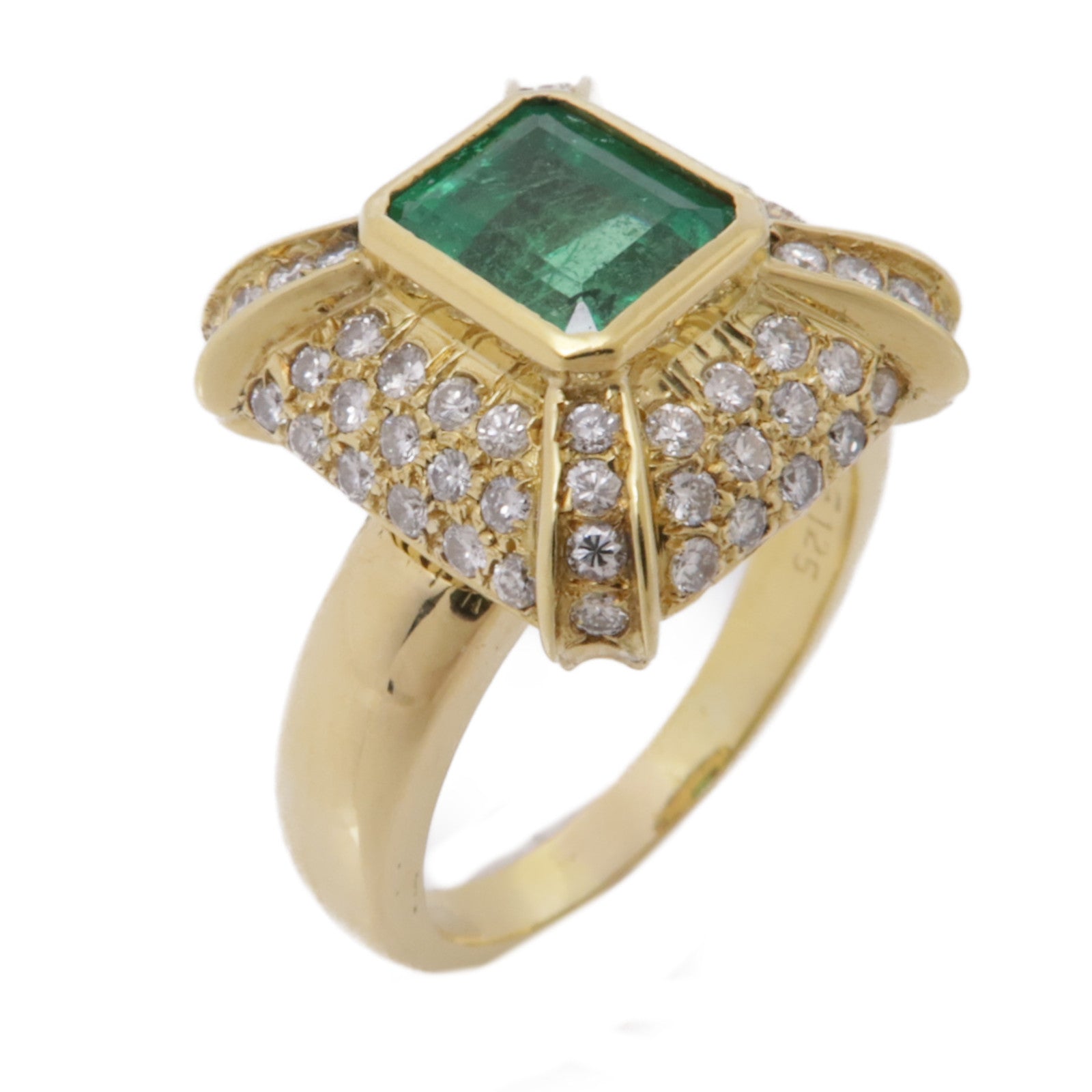 JEWELRY 【激減優惠】18K黃金Emerald Diamond Ring綠寶石/鑽石戒指US#7