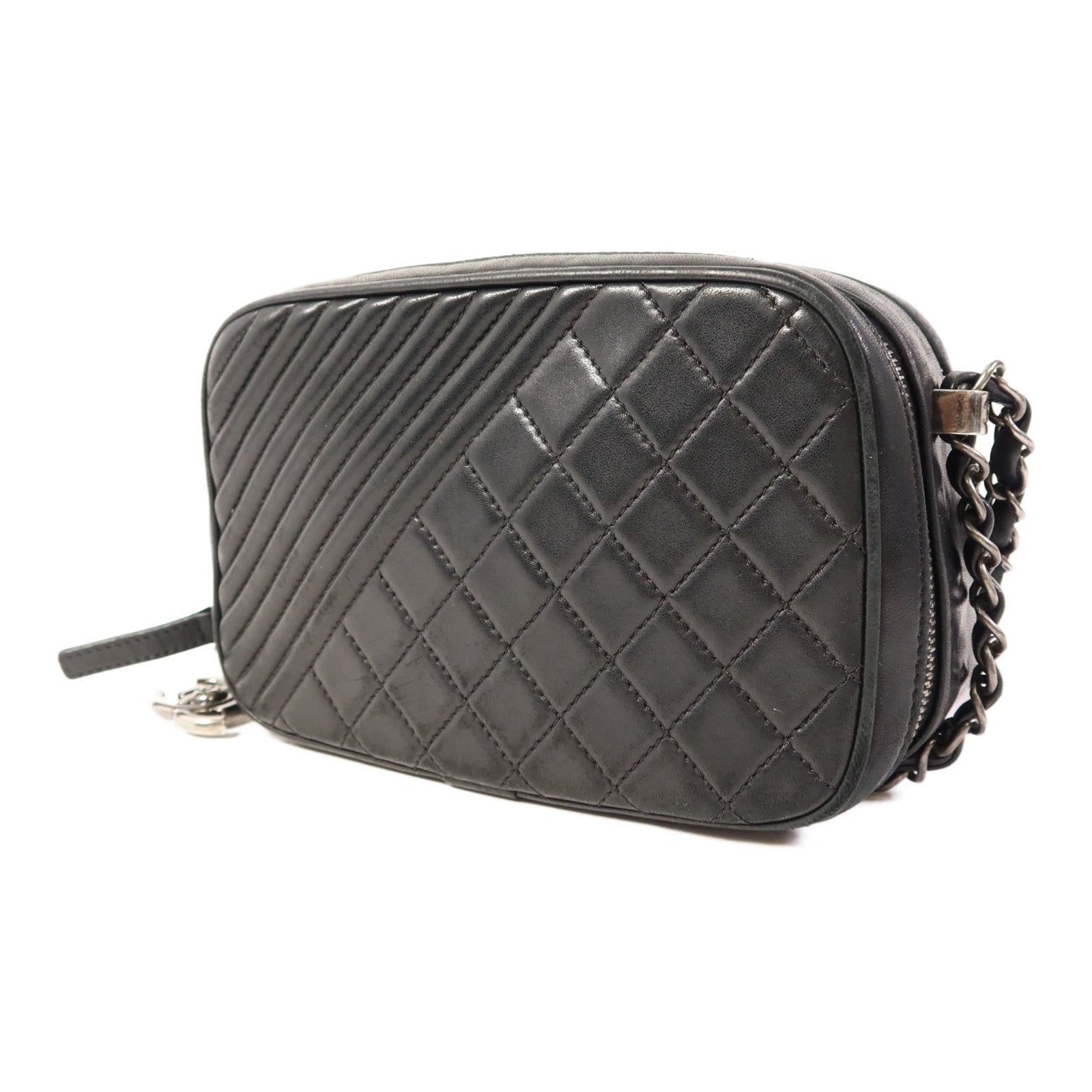 CHANEL 牛皮皮革Chain Shoulder Bag銀扣鏈帶肩背袋