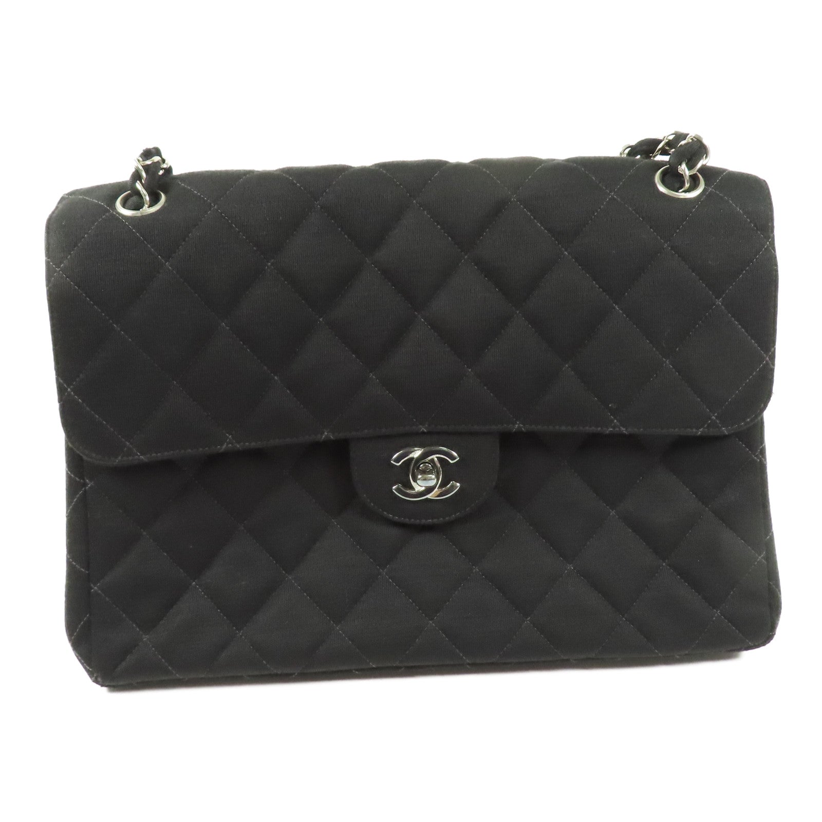 CHANEL 帆布Chain Shoulder銀扣鏈帶肩背袋