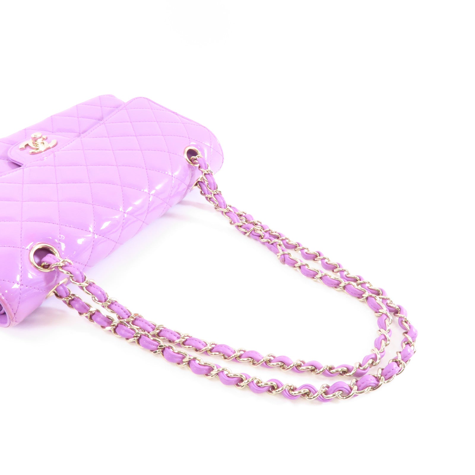 CHANEL 【激減優惠】菱格漆皮皮革Classic Chain Shoulder Bag金扣鏈帶肩背袋紫色