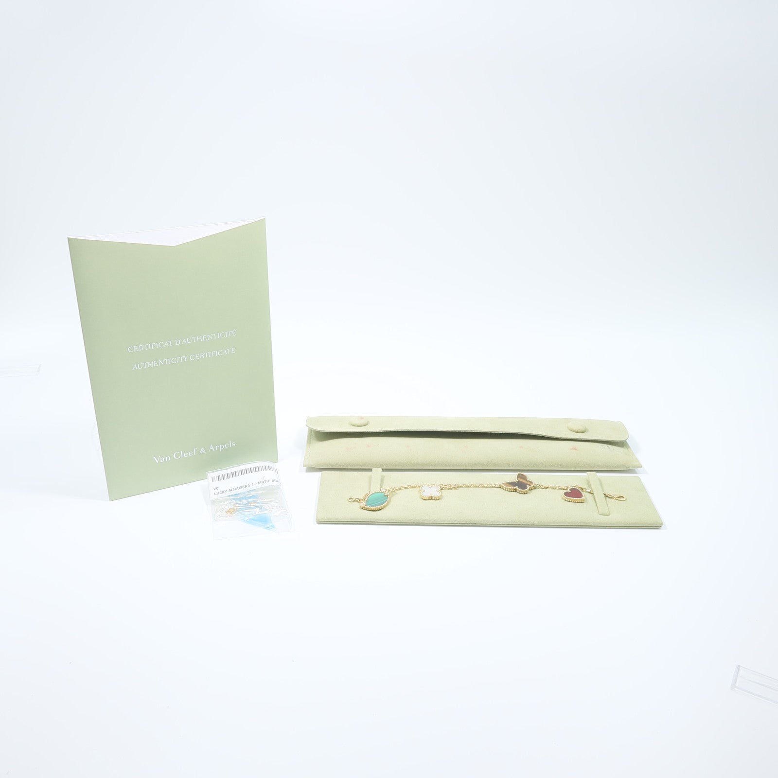 Van Cleef & Arpels 18K黃金Lucky Alhambra 4-Motif Bracelet珍珠母貝/紅玉髓/孔雀石/虎眼石手鏈