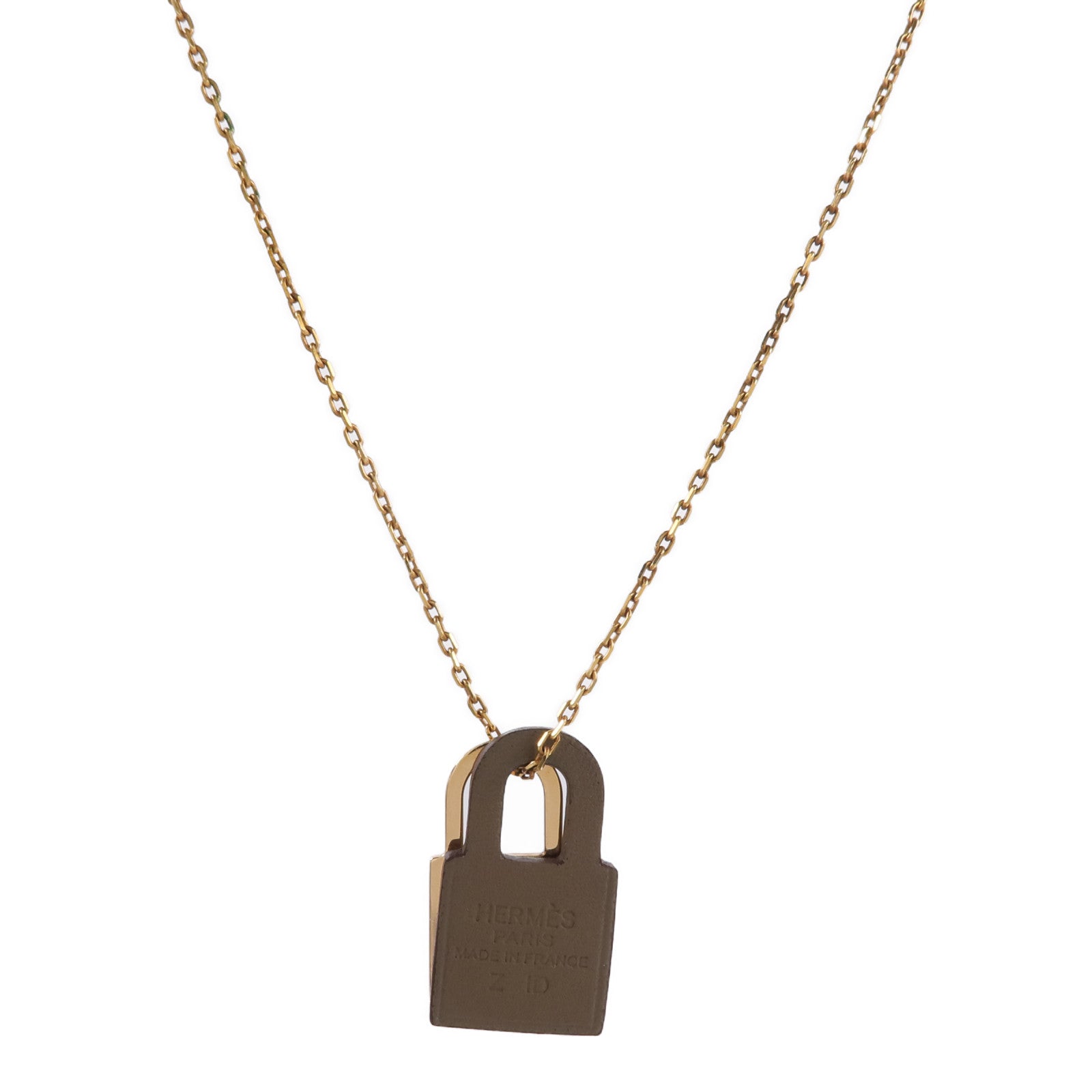 HERMES Swift皮革/金屬O'Kelly Necklace項鍊Etoupe