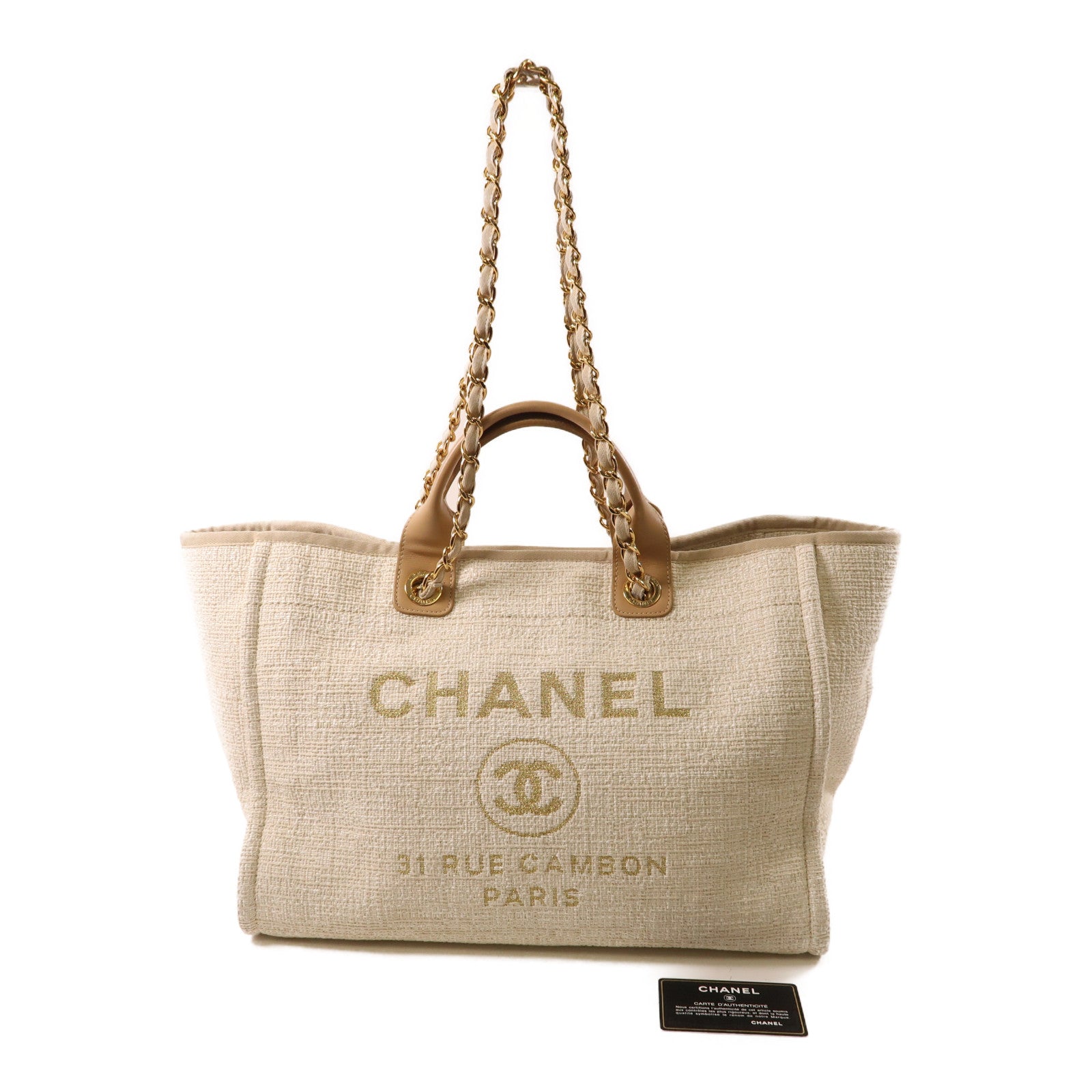 CHANEL 帆布/Straw Deauville金扣手挽肩背兩用袋