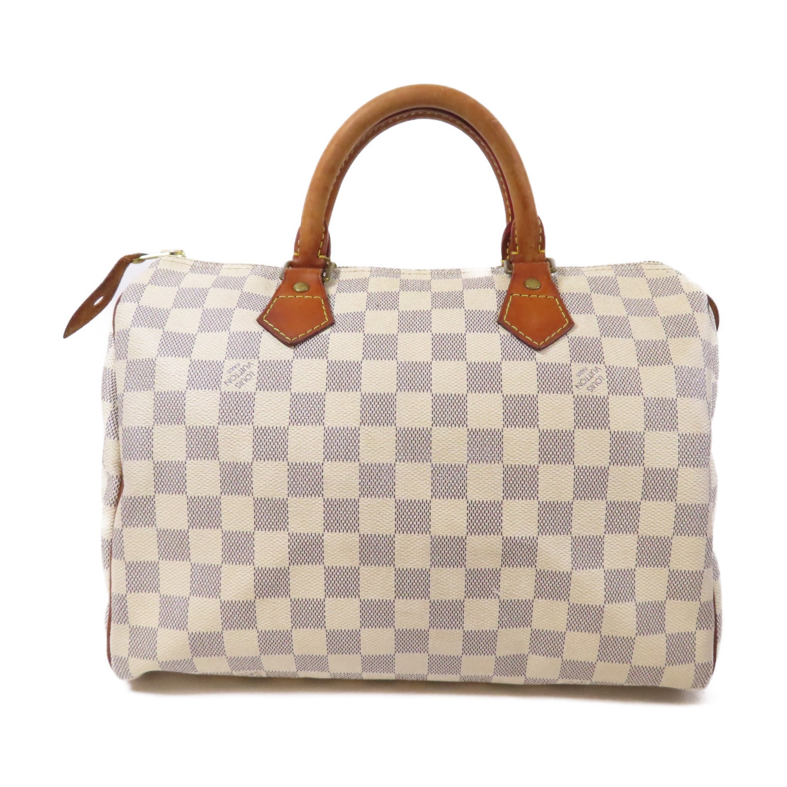 LOUIS VUITTON Damier Azur Speedy 30金扣手挽袋白色