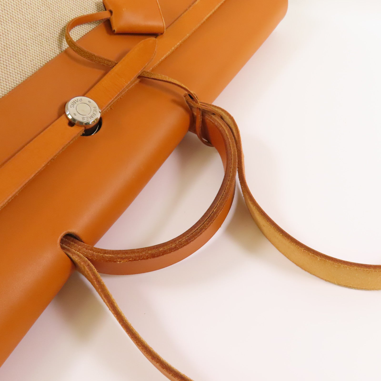 HERMES Toile H Herbag TGM銀扣手挽肩背兩用袋Beige