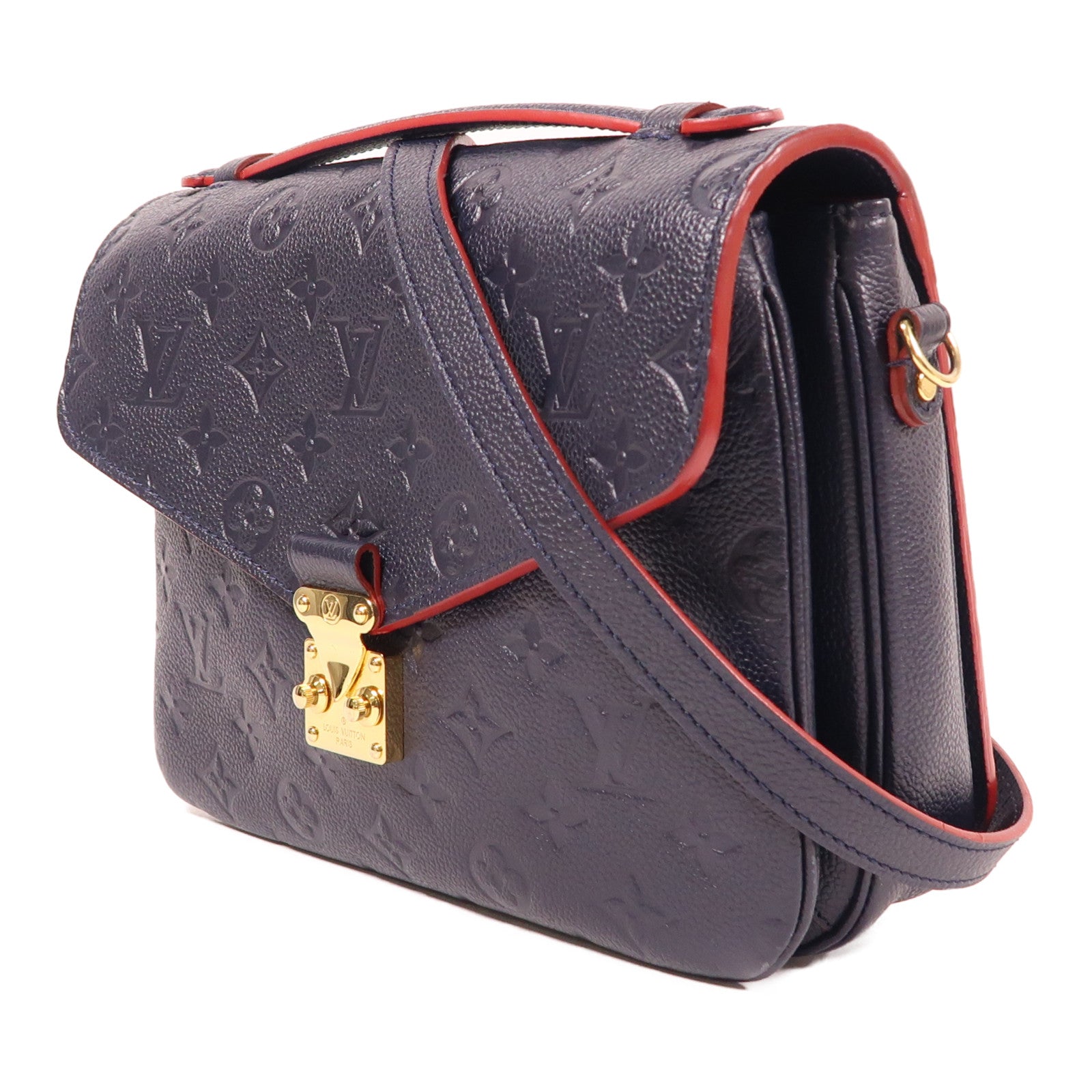 LOUIS VUITTON Monogram Empreinte Pochette Metis金扣手挽肩背兩用袋深藍色