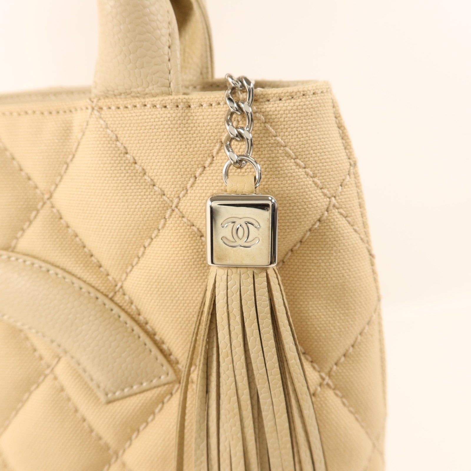 CHANEL 帆布/牛皮皮革Tote Bag銀扣手挽袋