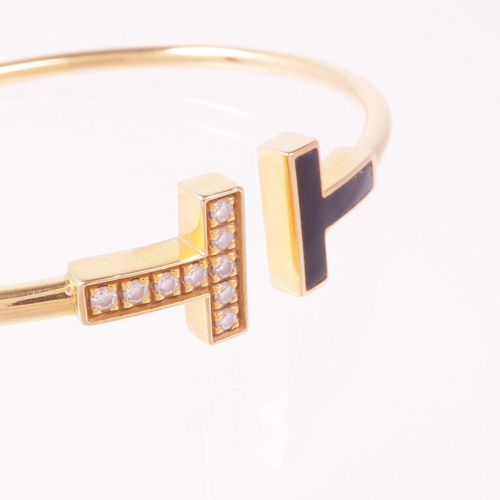 TIFFANY＆CO 18K玫瑰金/鑽石/縞瑪瑙T Wire手鐲