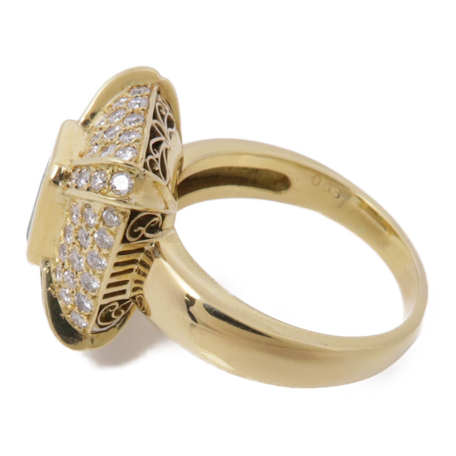 JEWELRY 【激減優惠】18K黃金Emerald Diamond Ring綠寶石/鑽石戒指US#7