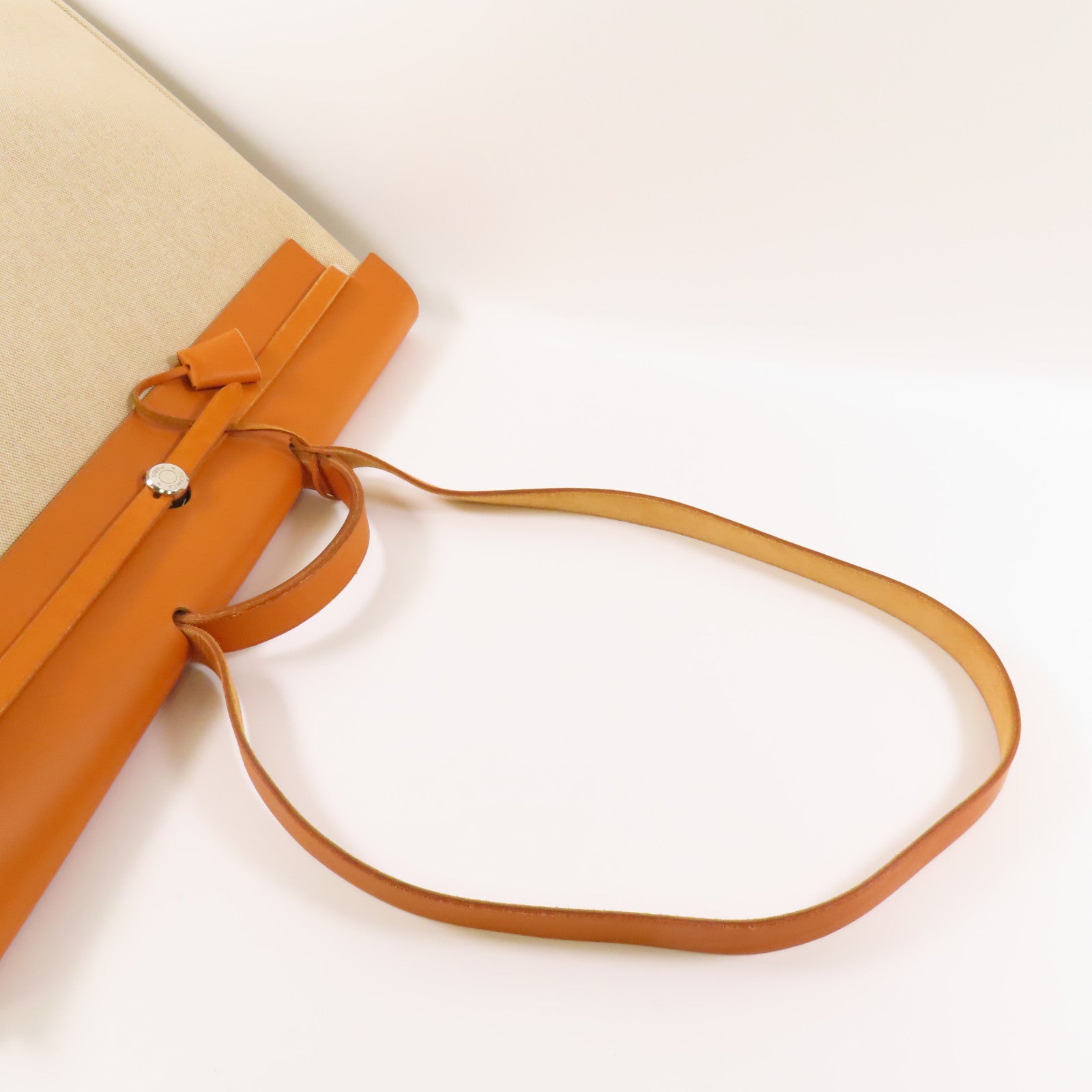 HERMES Toile H Herbag TGM銀扣手挽肩背兩用袋Beige