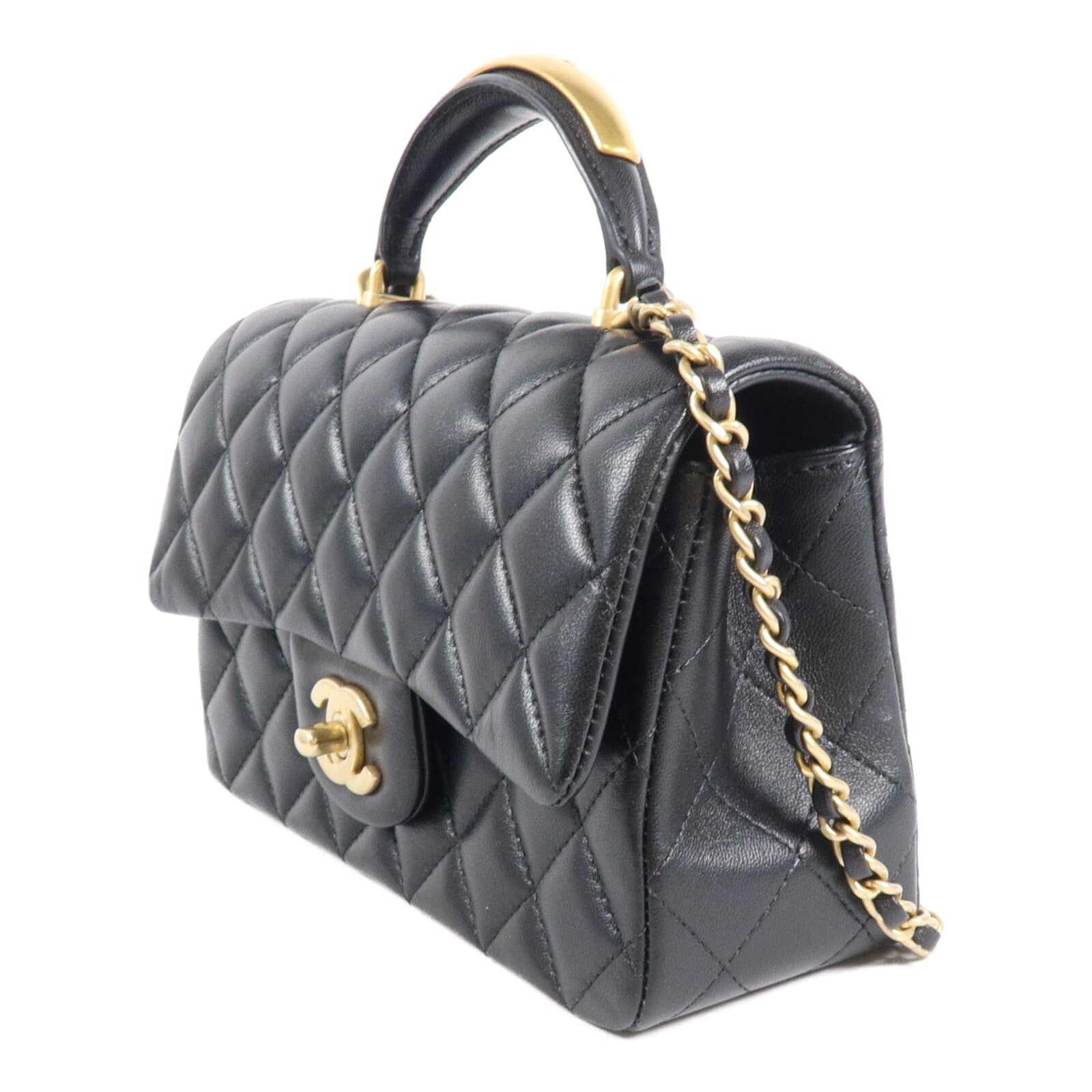 CHANEL 羊皮皮革Mini Classic 20 With Handle鏈帶手挽肩背兩用袋