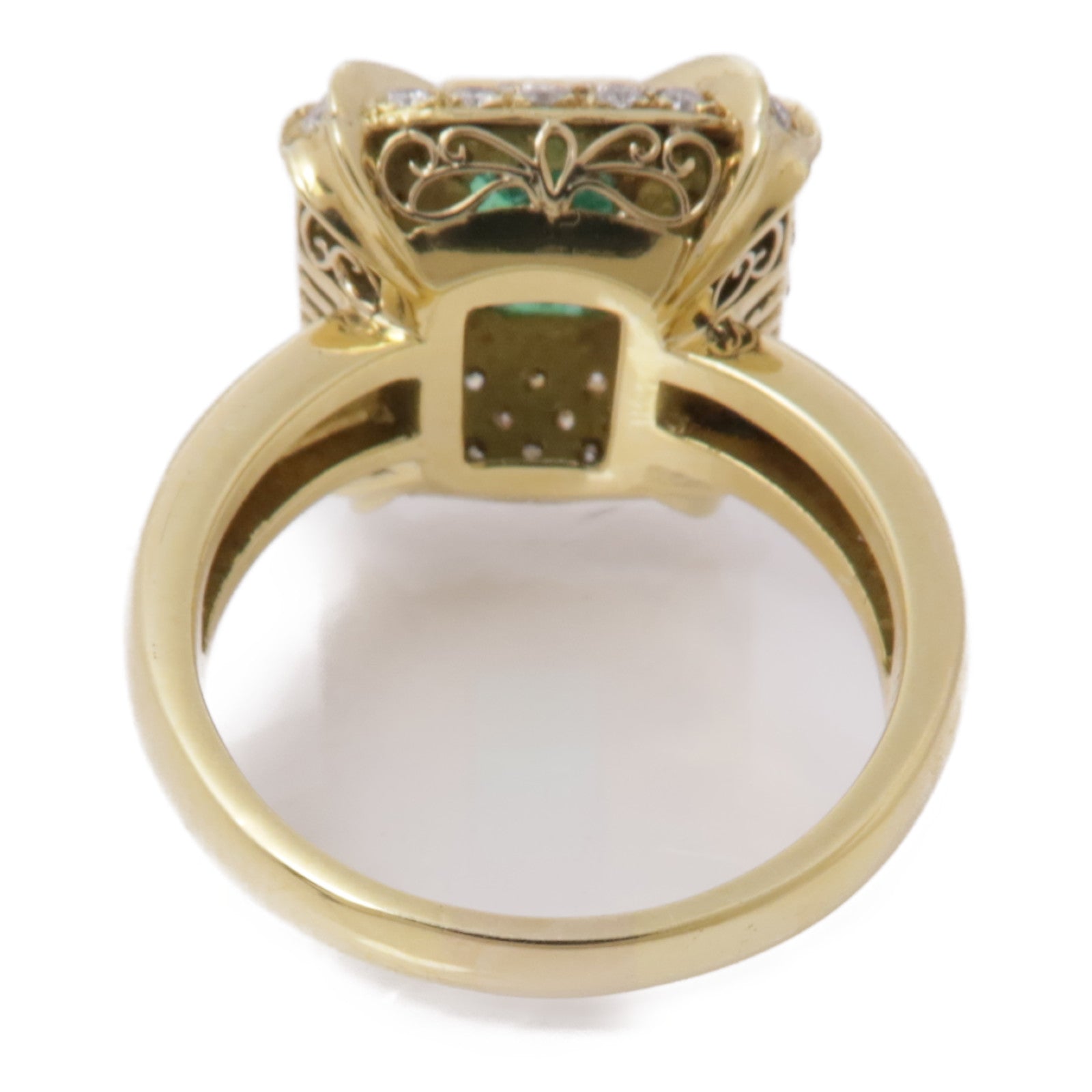 JEWELRY 【激減優惠】18K黃金Emerald Diamond Ring綠寶石/鑽石戒指US#7