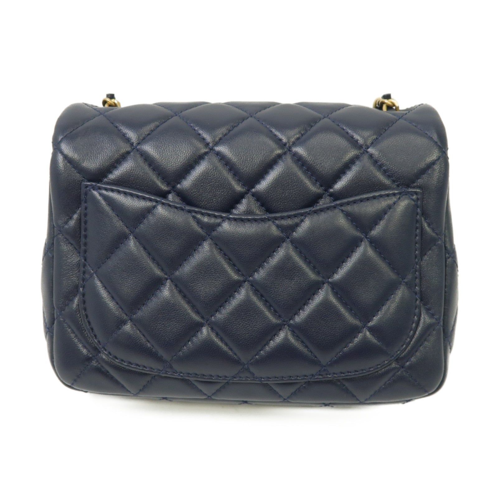 CHANEL 菱格羊皮皮革CF Mini 17cm Chain Shoulder Bag金扣鏈帶肩背袋深藍色