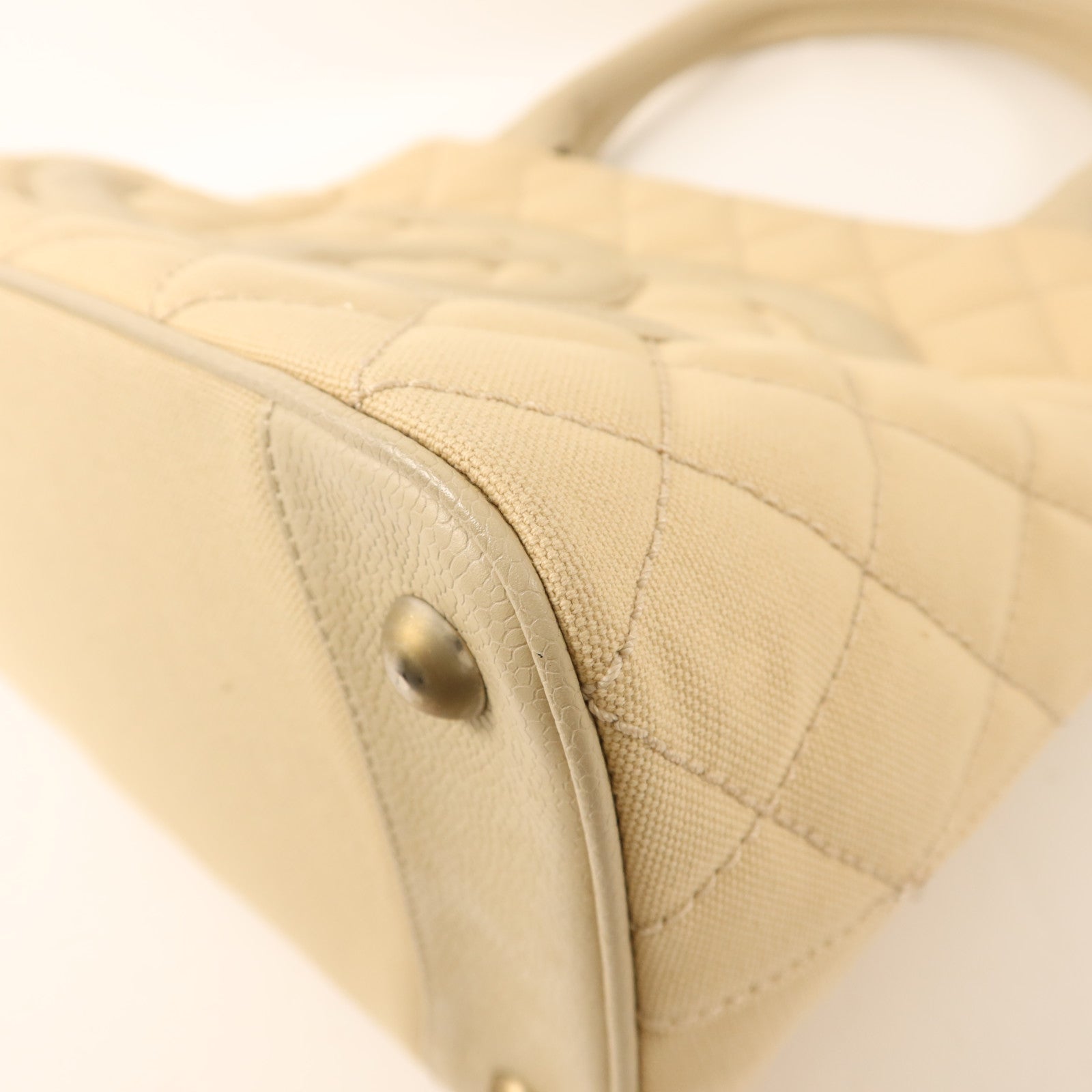 CHANEL 帆布/牛皮皮革Tote Bag銀扣手挽袋