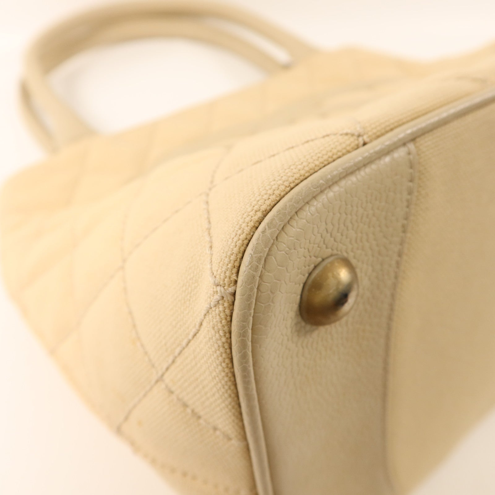 CHANEL 帆布/牛皮皮革Tote Bag銀扣手挽袋