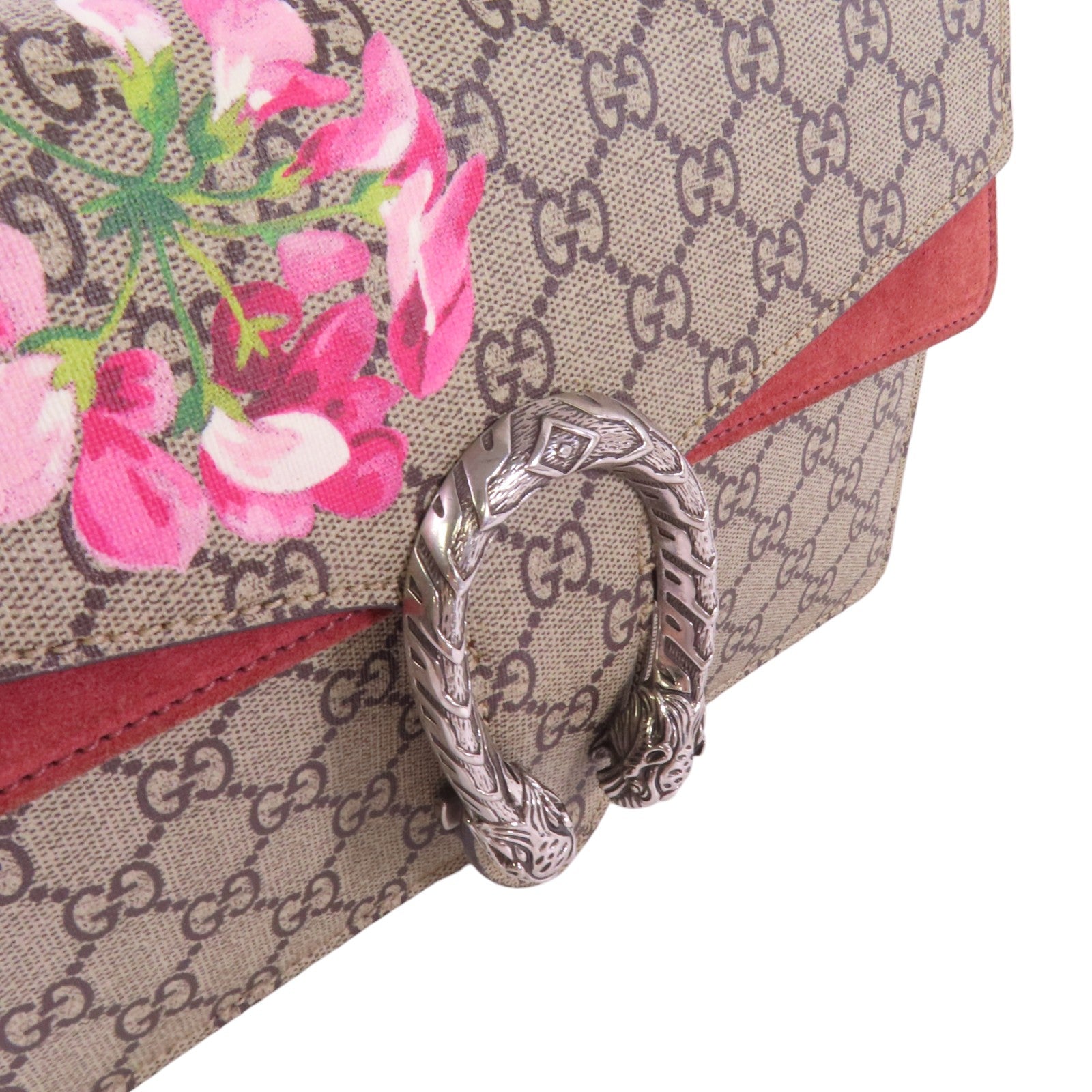 GUCCI 塗層帆布Dionysus GG銀扣鏈帶肩背袋
