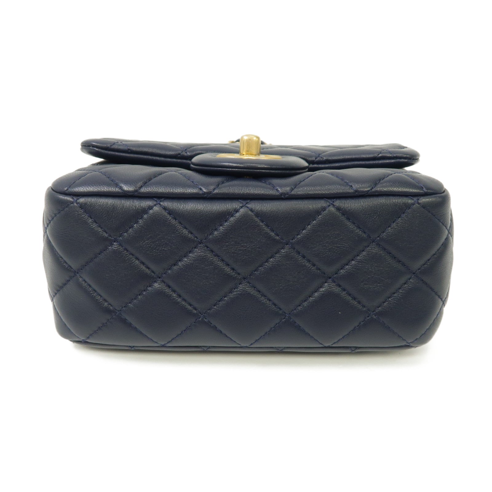 CHANEL 菱格羊皮皮革CF Mini 17cm Chain Shoulder Bag金扣鏈帶肩背袋深藍色