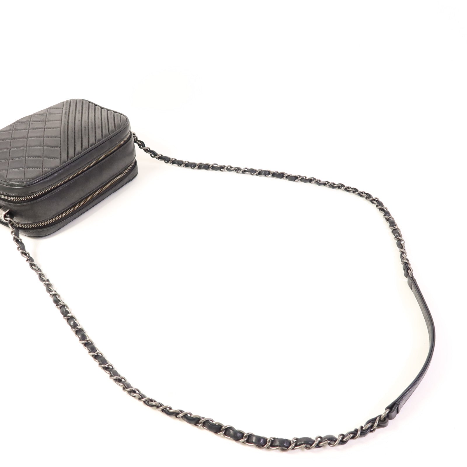 CHANEL 牛皮皮革Chain Shoulder Bag銀扣鏈帶肩背袋