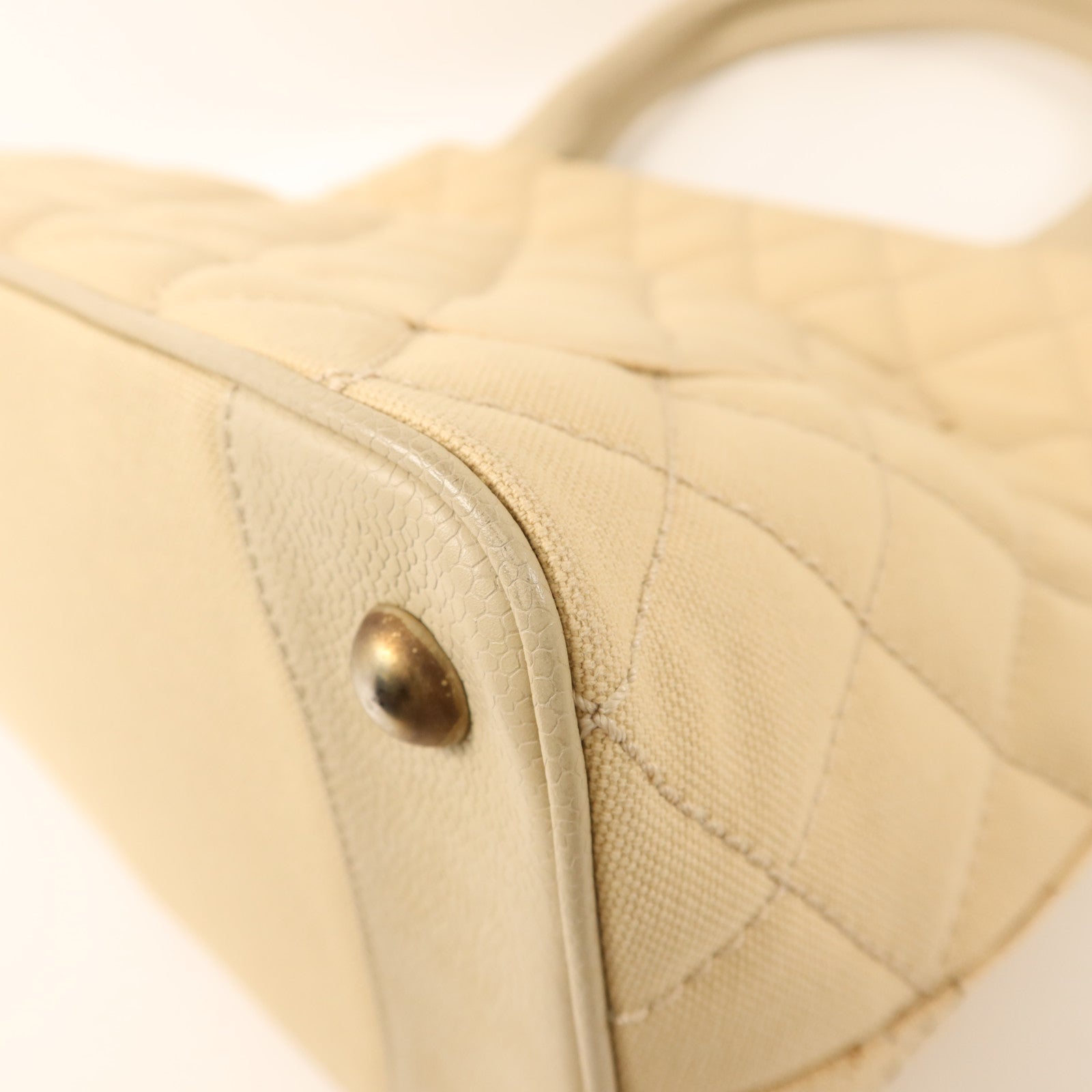 CHANEL 帆布/牛皮皮革Tote Bag銀扣手挽袋