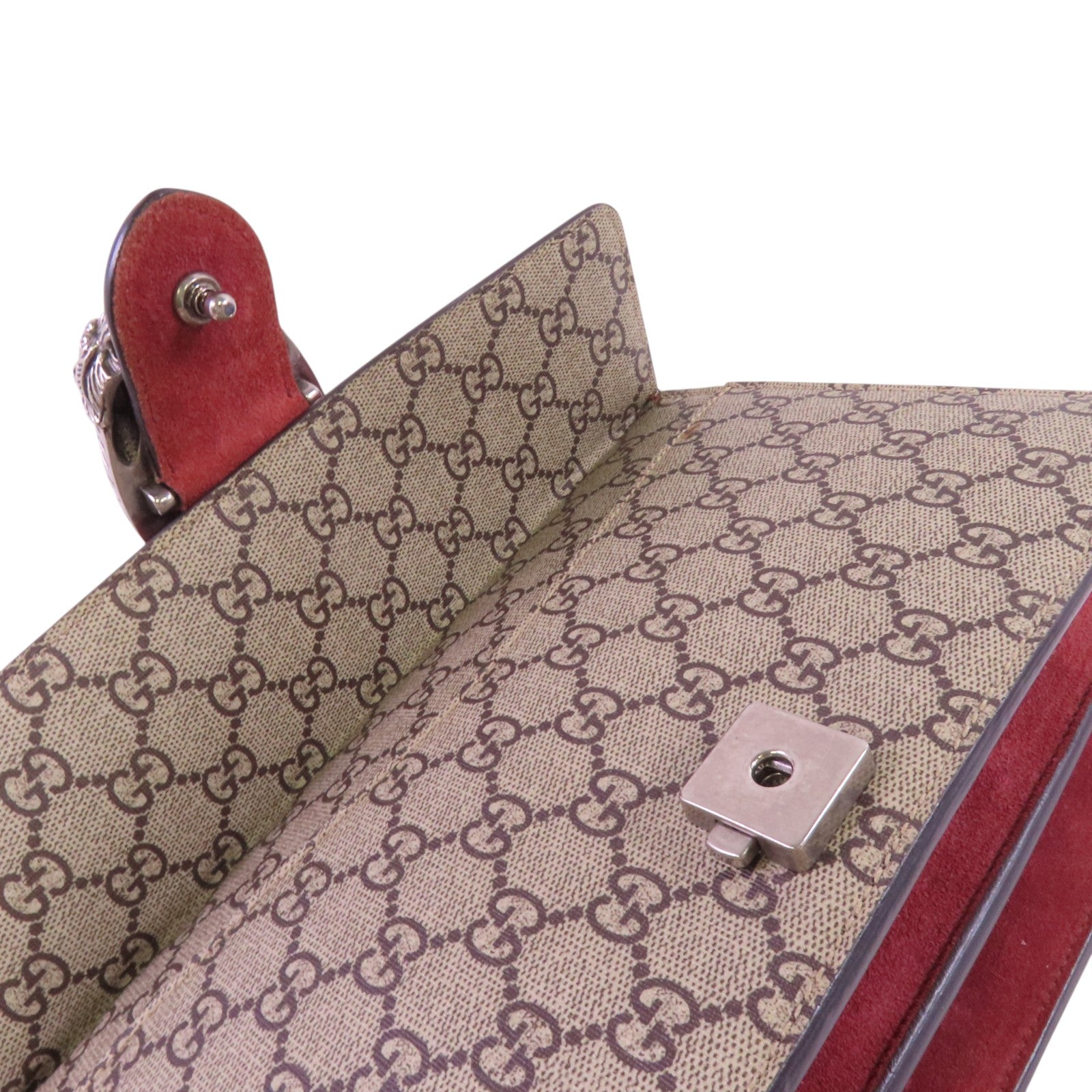 GUCCI 塗層帆布Dionysus GG銀扣鏈帶肩背袋