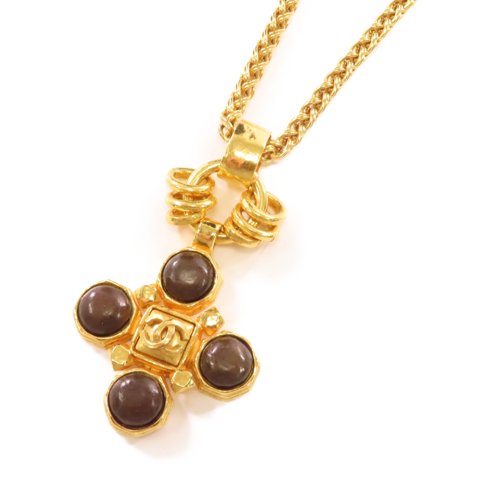 CHANEL 金屬Necklace項鍊金色/啡色