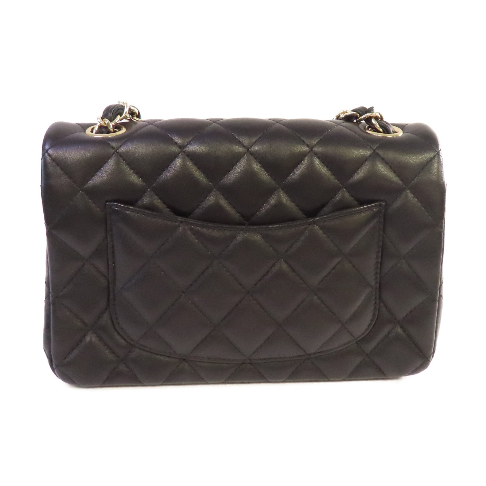 CHANEL 菱格羊皮皮革Classic 20cm Chain Shoulder Bag銀扣鏈帶肩背袋黑色
