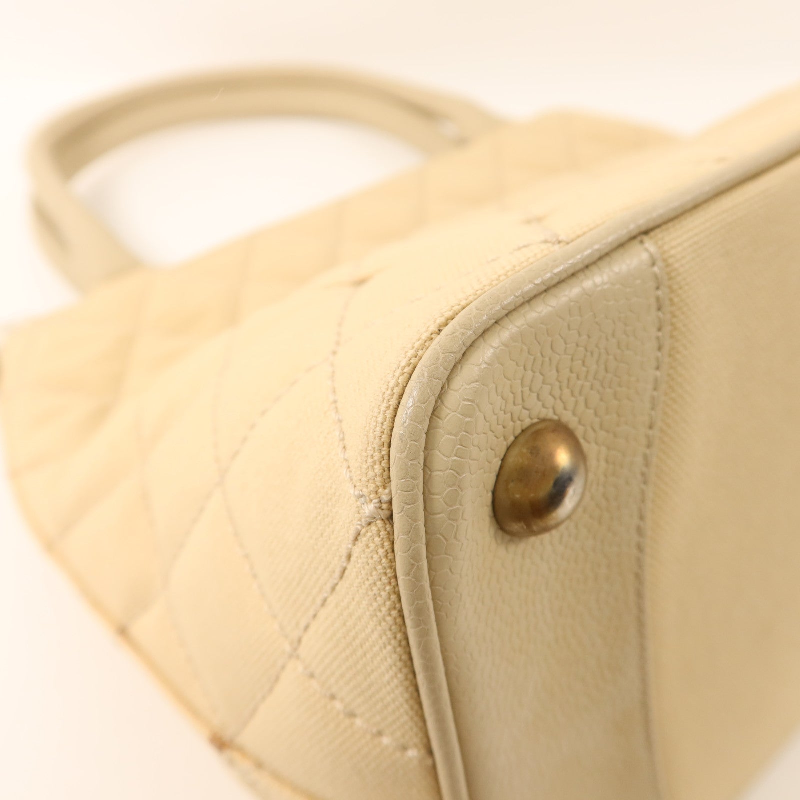 CHANEL 帆布/牛皮皮革Tote Bag銀扣手挽袋