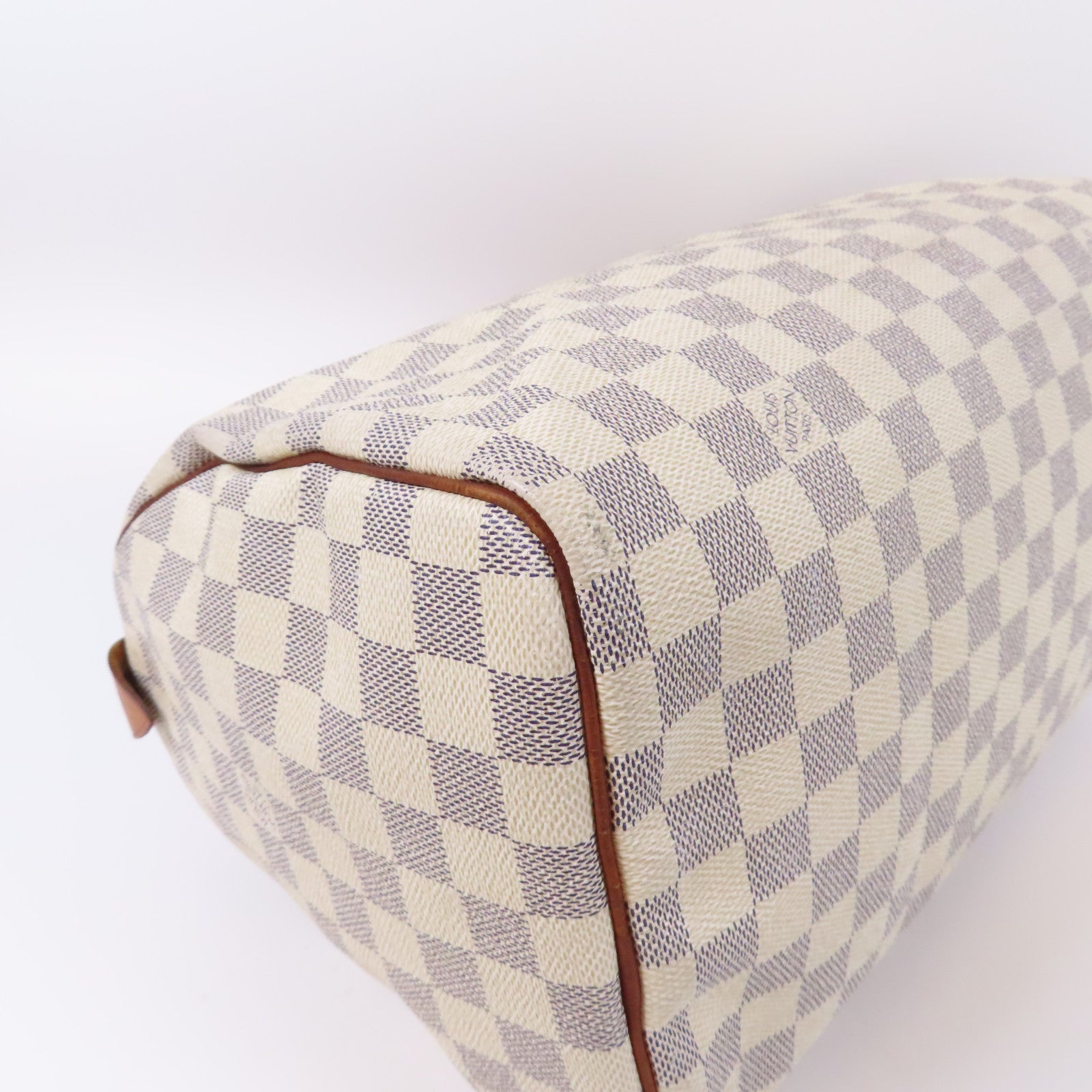 LOUIS VUITTON Damier Azur Speedy 30金扣手挽袋白色