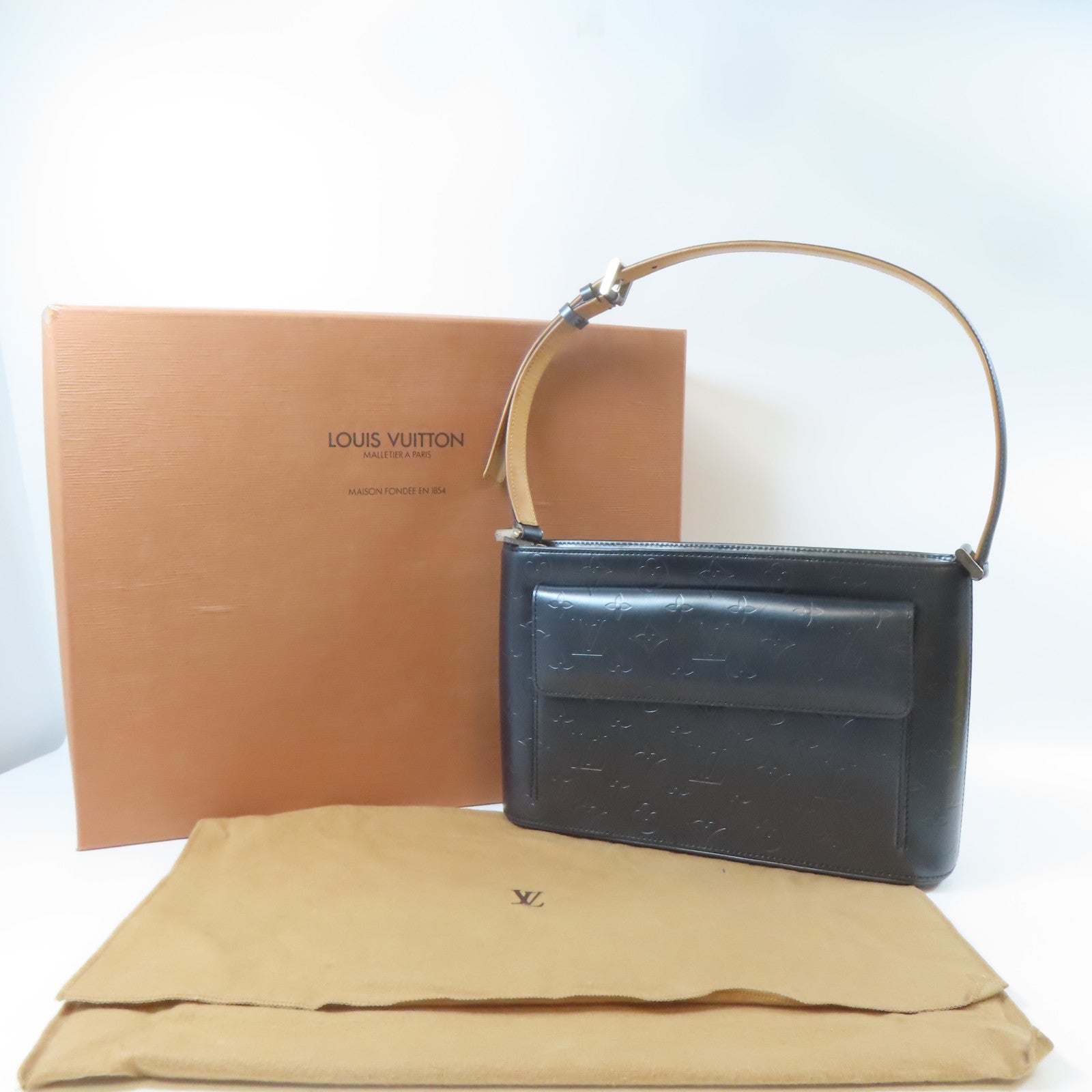 LOUIS VUITTON Monogram Mat Alston銀扣肩背袋灰色