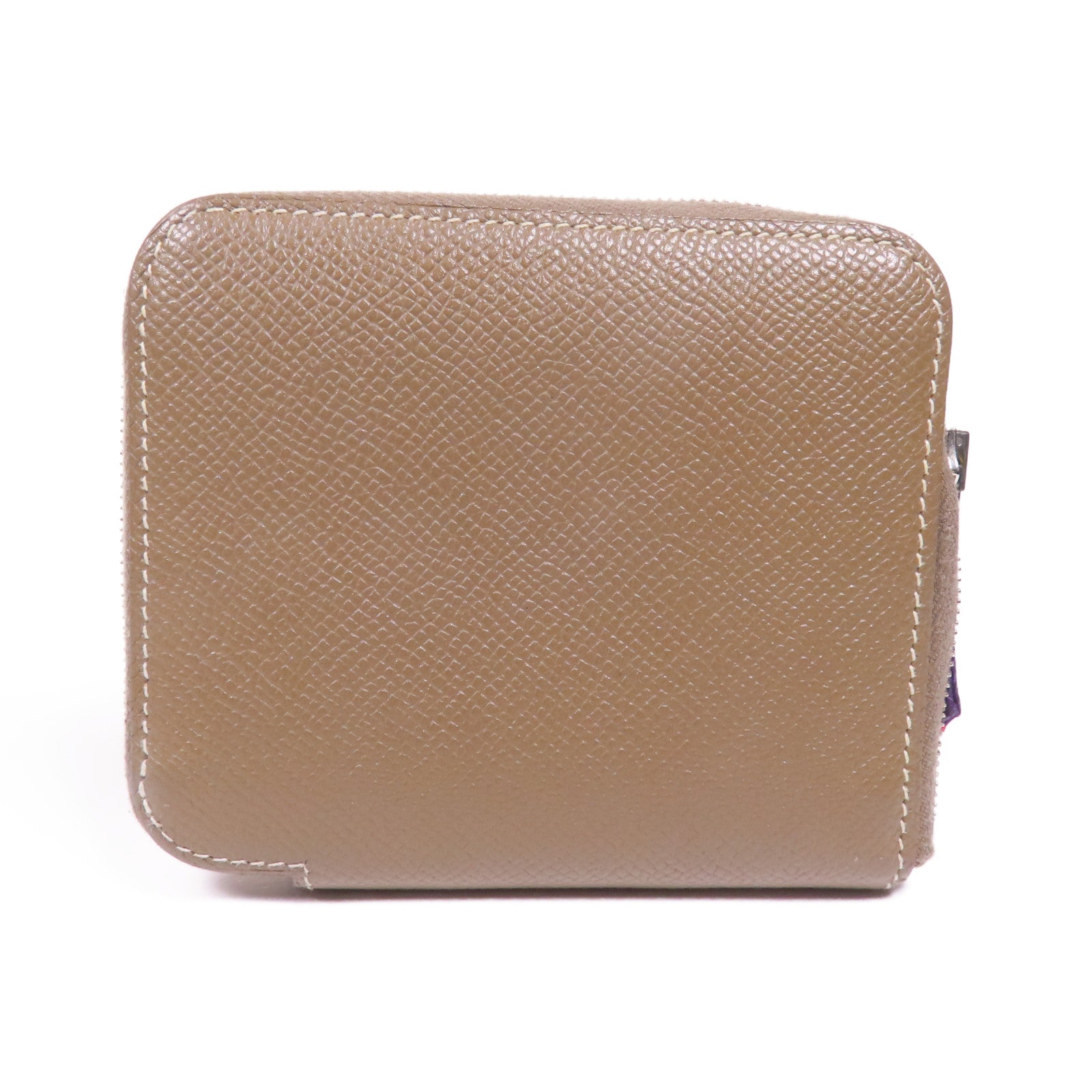 HERMES Epsom皮革Silk'In Compact銀扣錢包Etoupe