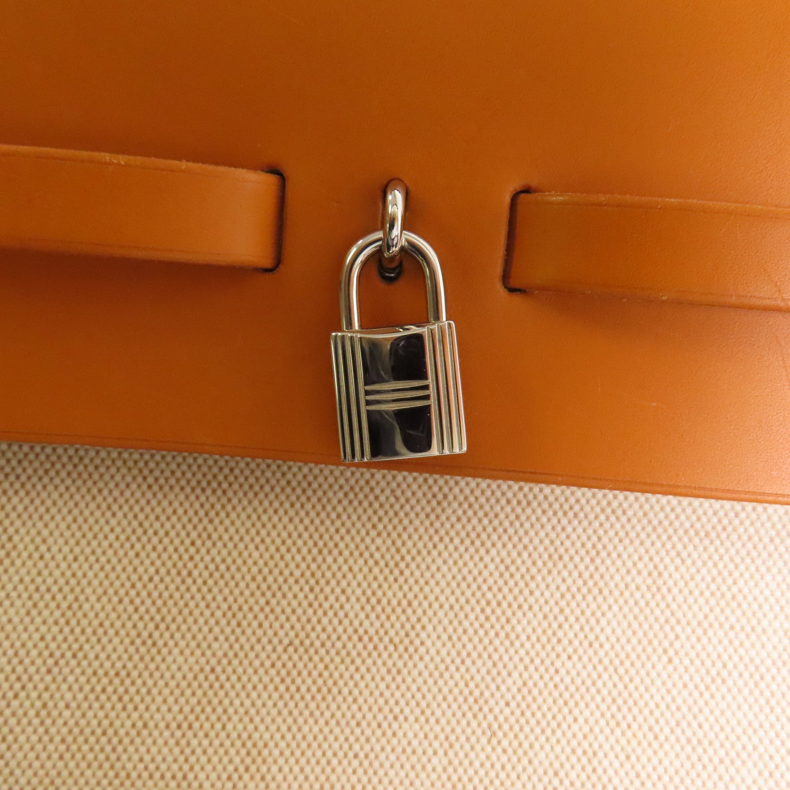 HERMES Toile H Herbag TGM銀扣手挽肩背兩用袋Beige